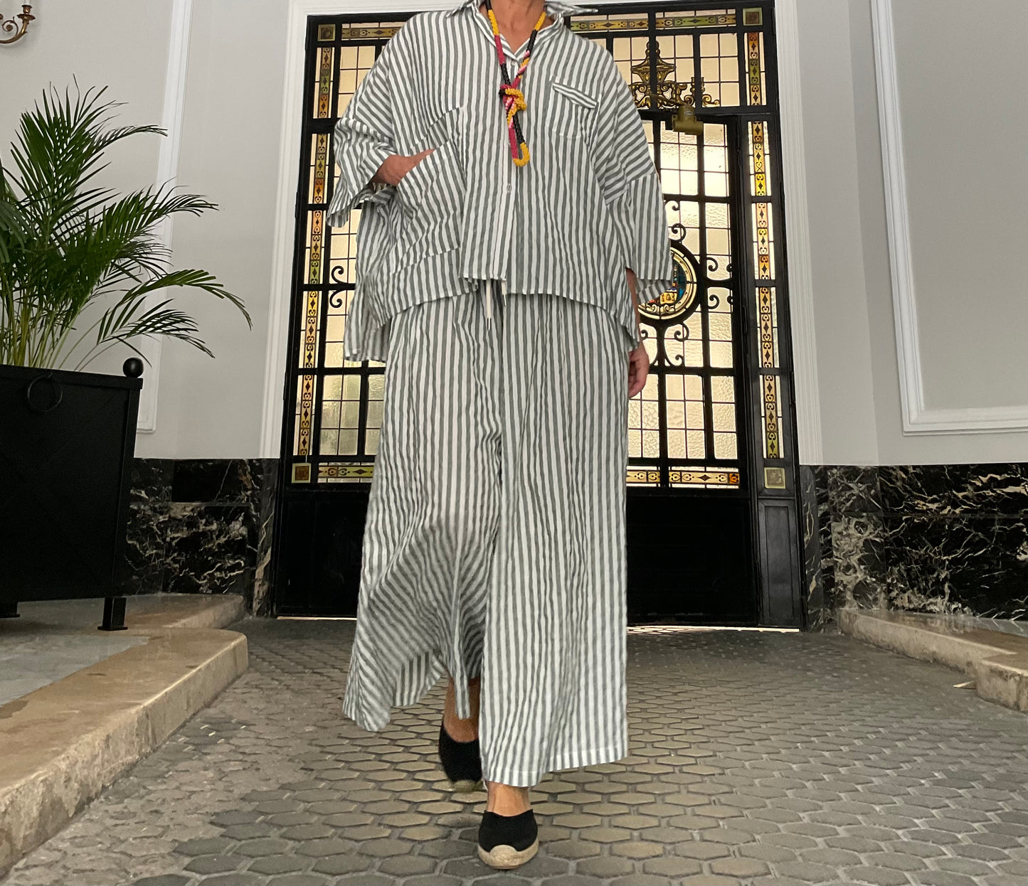 Conjunto rayas oversize efecto falda verde