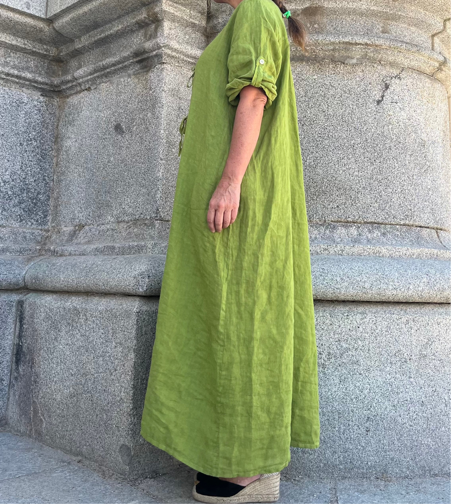 Vestido largo lino aceituna