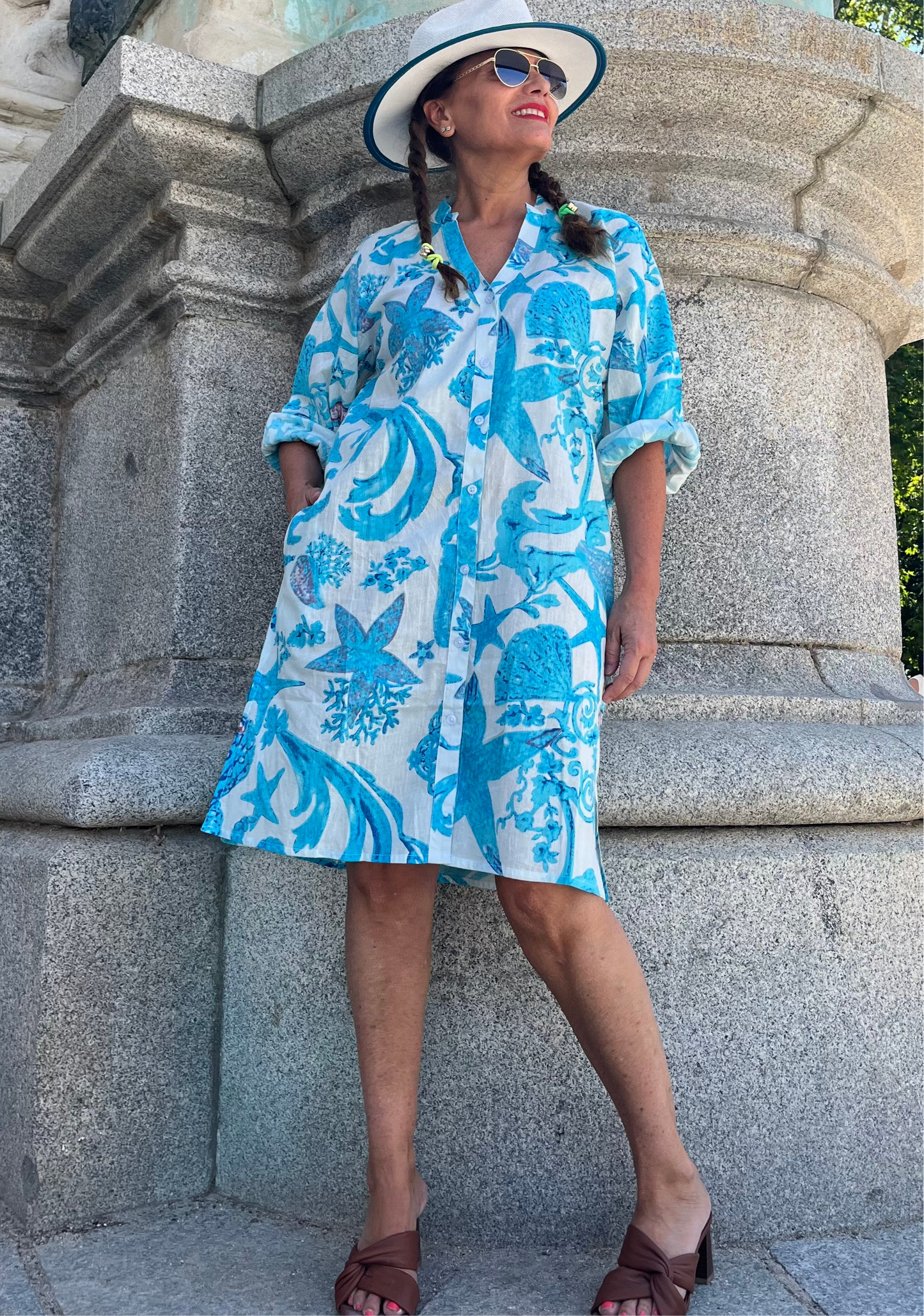 Vestido camisero estampado marino