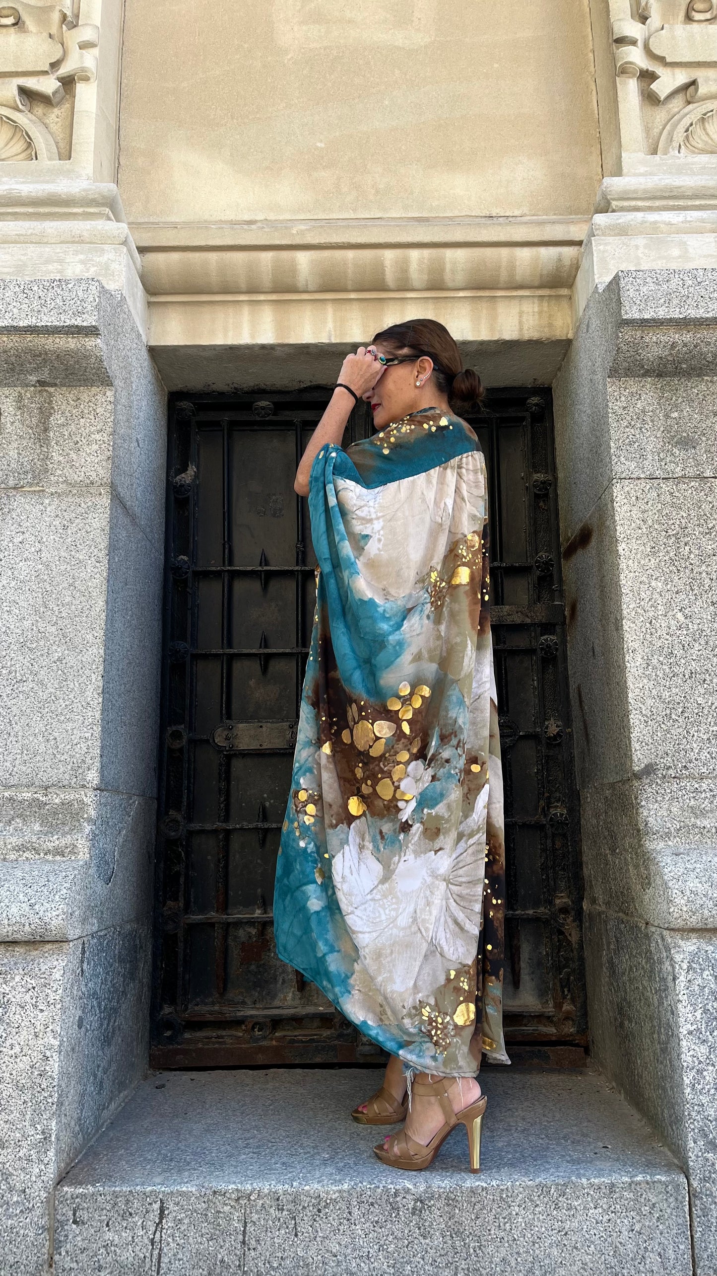 Vestido/Maxi chaqueta.Seda 70% (GRIS ORO / FUCSIA ORO/ AZUL ORO)