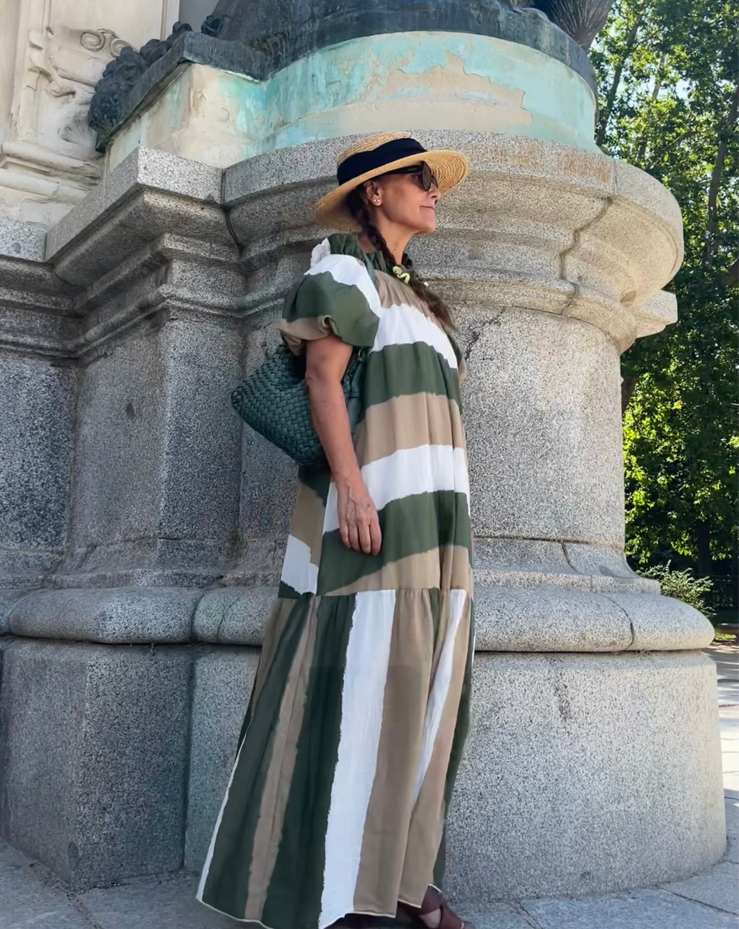 Vestido maxi de rayas en algodón