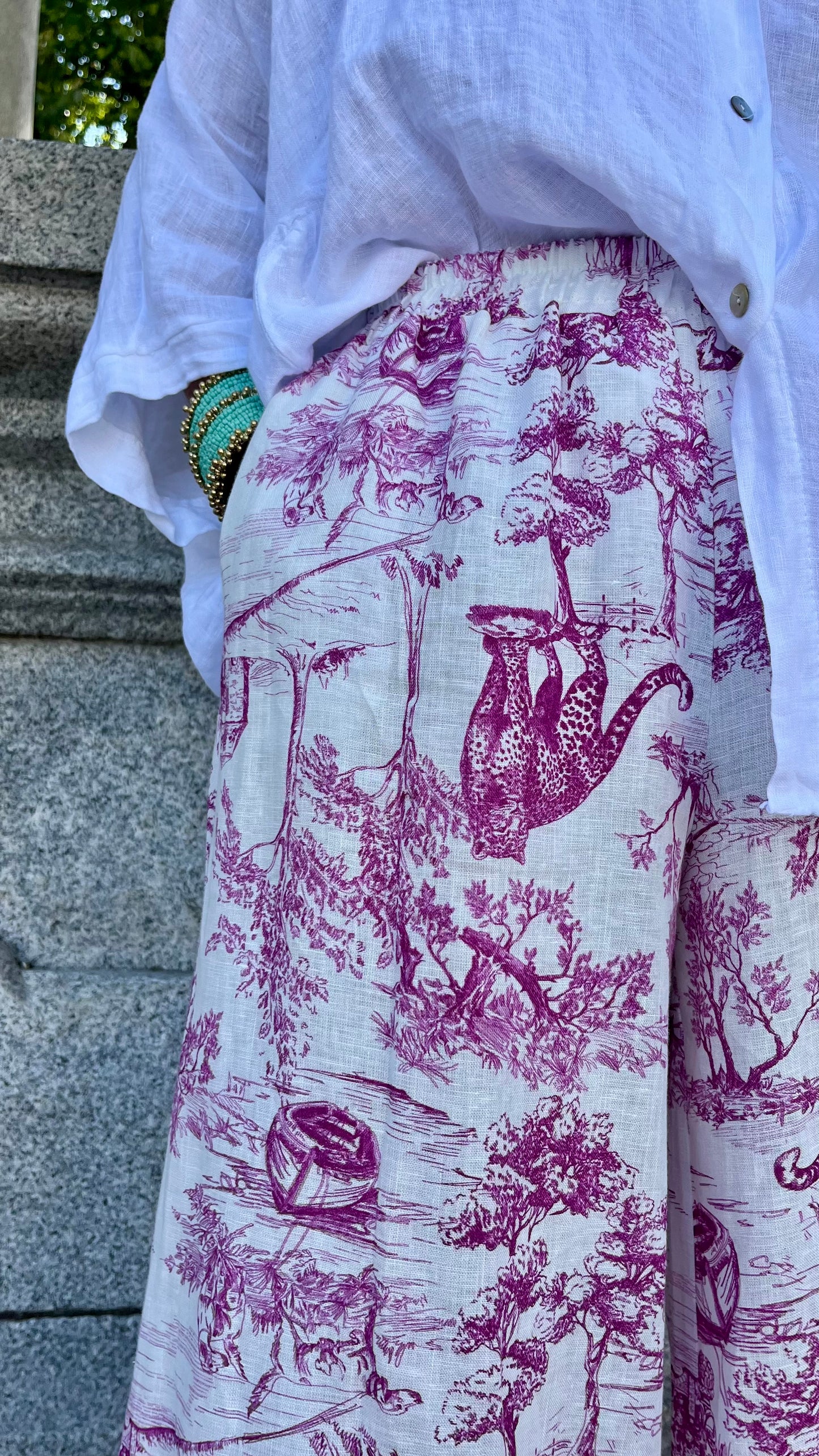 Pantalón estampado lino Toile de Jouy