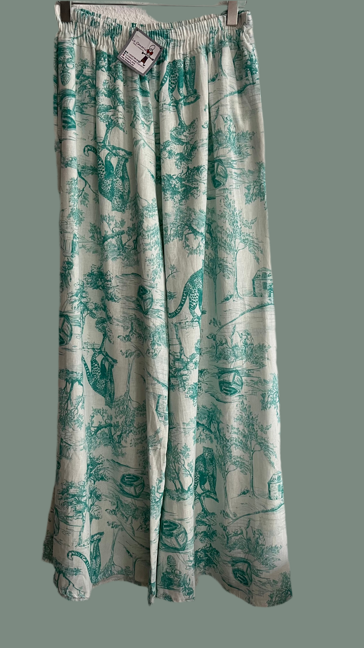 Pantalón de lino estampado Toile de Jouy