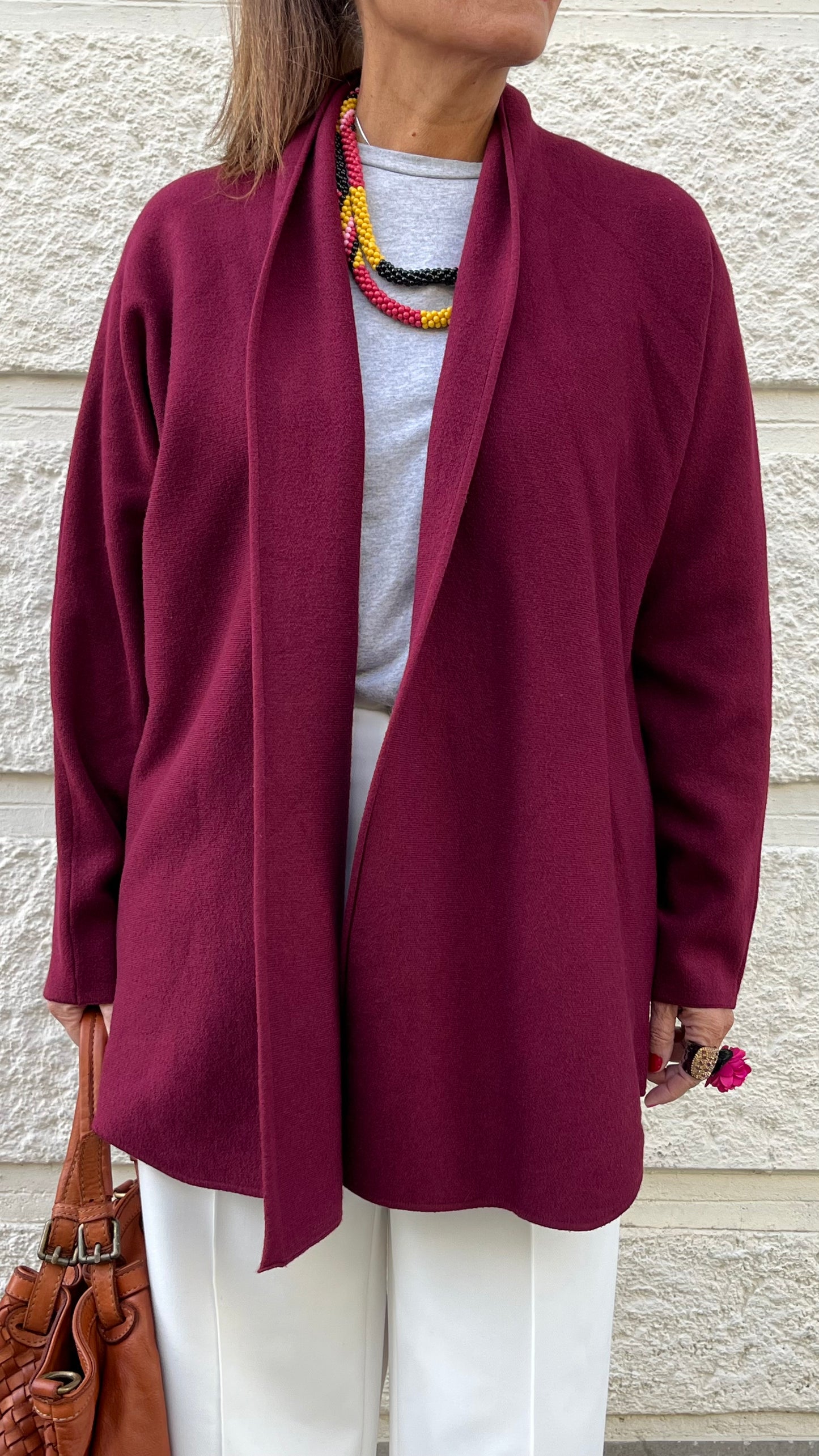 Chaqueta de punto cruda / burdeos.