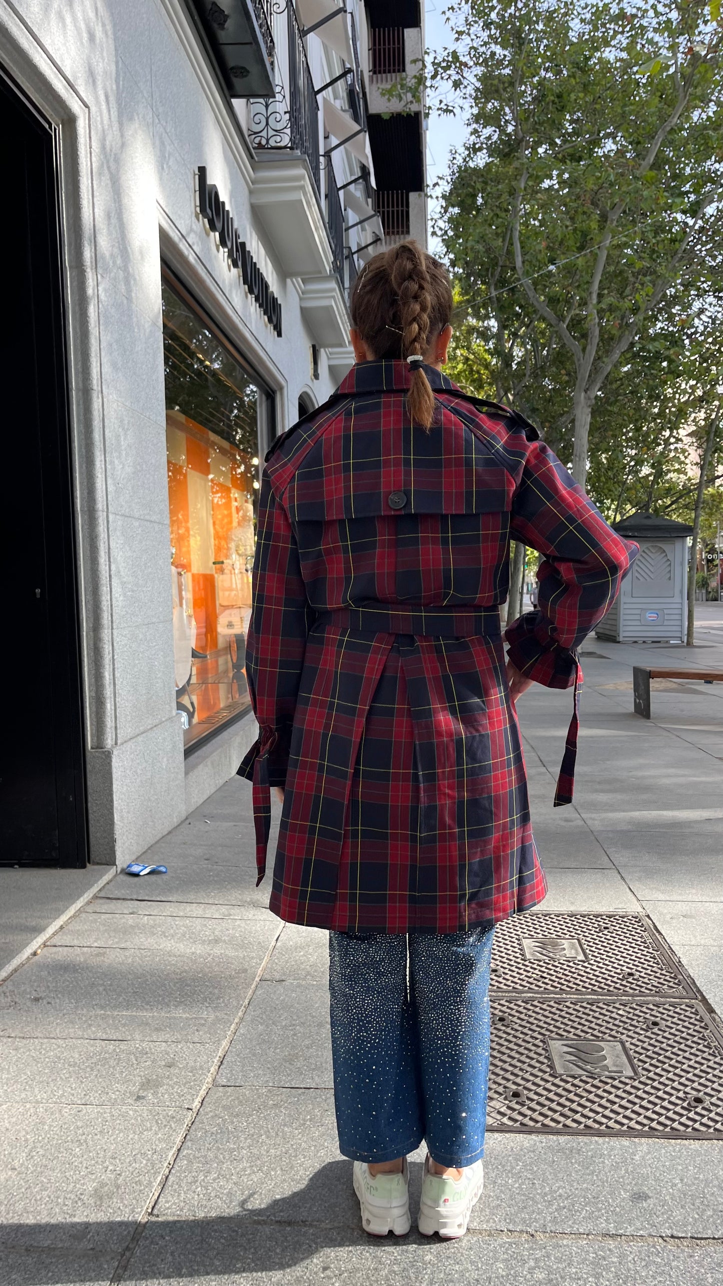 Gabardina de cuadros Tartán Burdeos Azul
