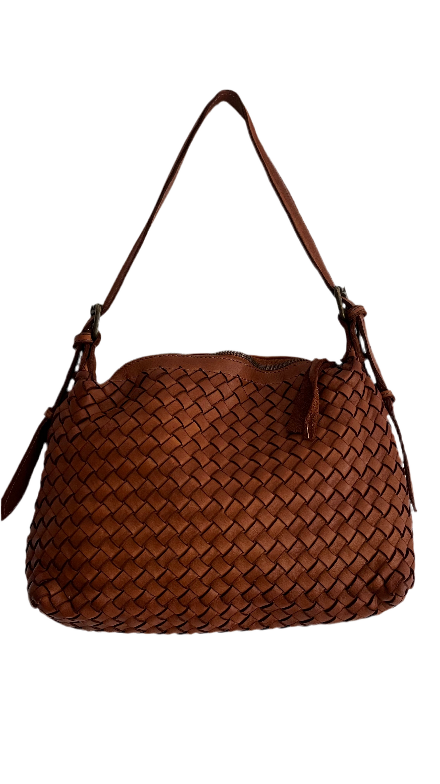 Bolso trenzado cuero tostado