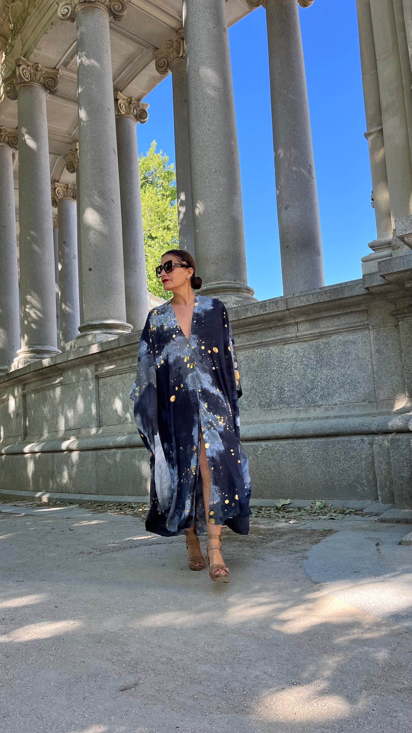 Vestido/Maxi chaqueta.Seda 70% (GRIS ORO / FUCSIA ORO/ AZUL ORO)