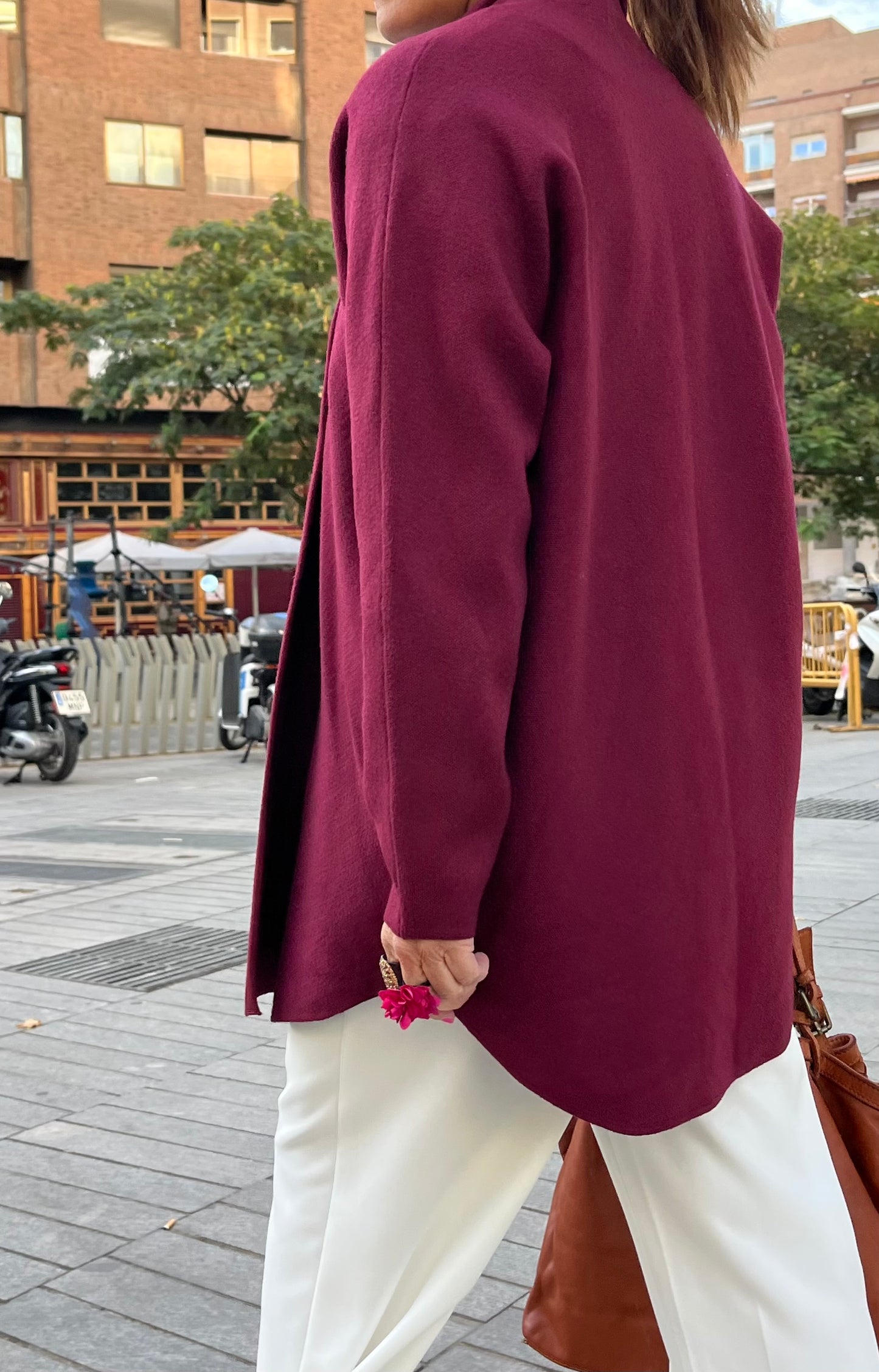 Chaqueta de punto cruda / burdeos.