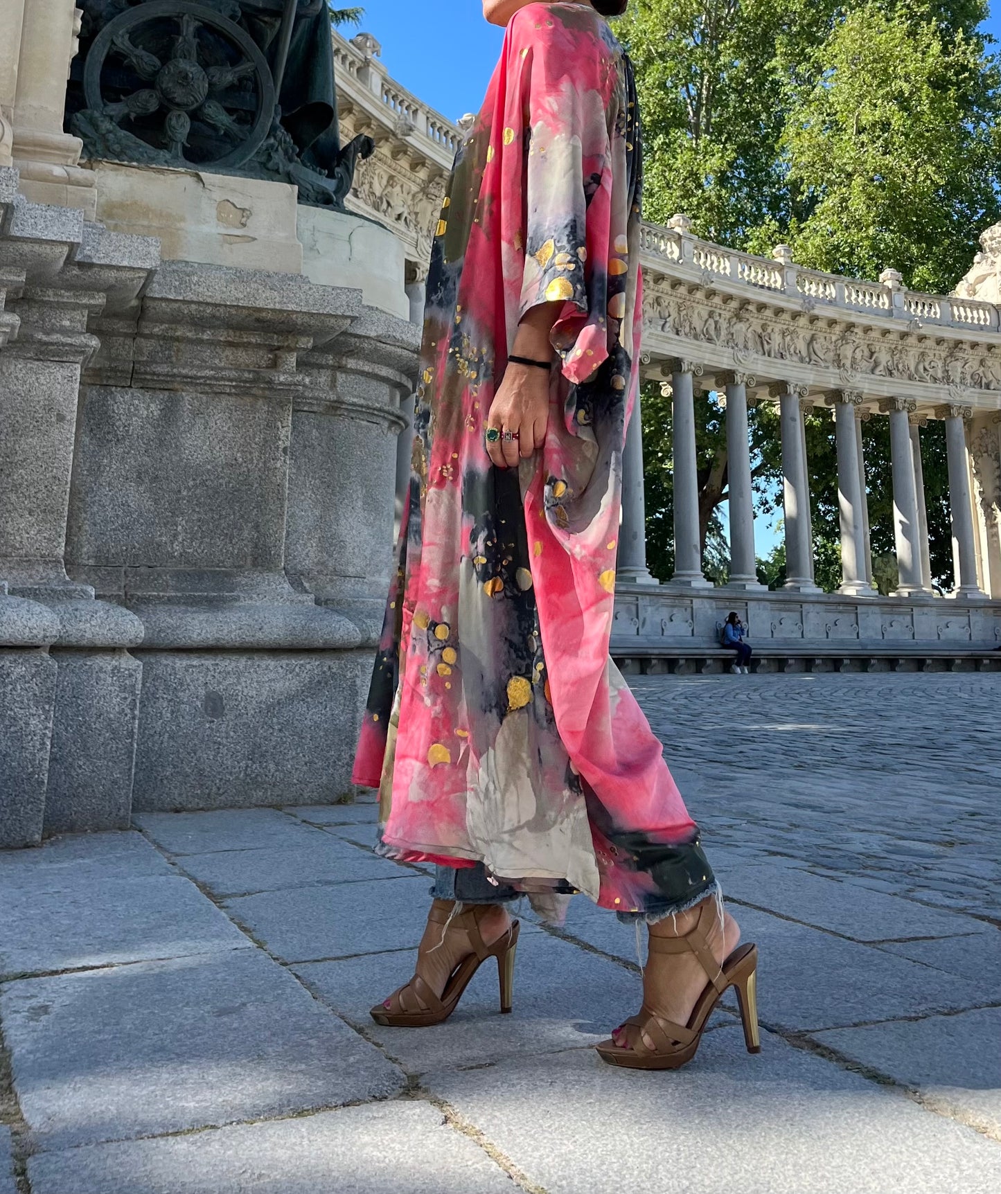 Vestido/Maxi chaqueta.Seda 70% (GRIS ORO / FUCSIA ORO/ AZUL ORO)