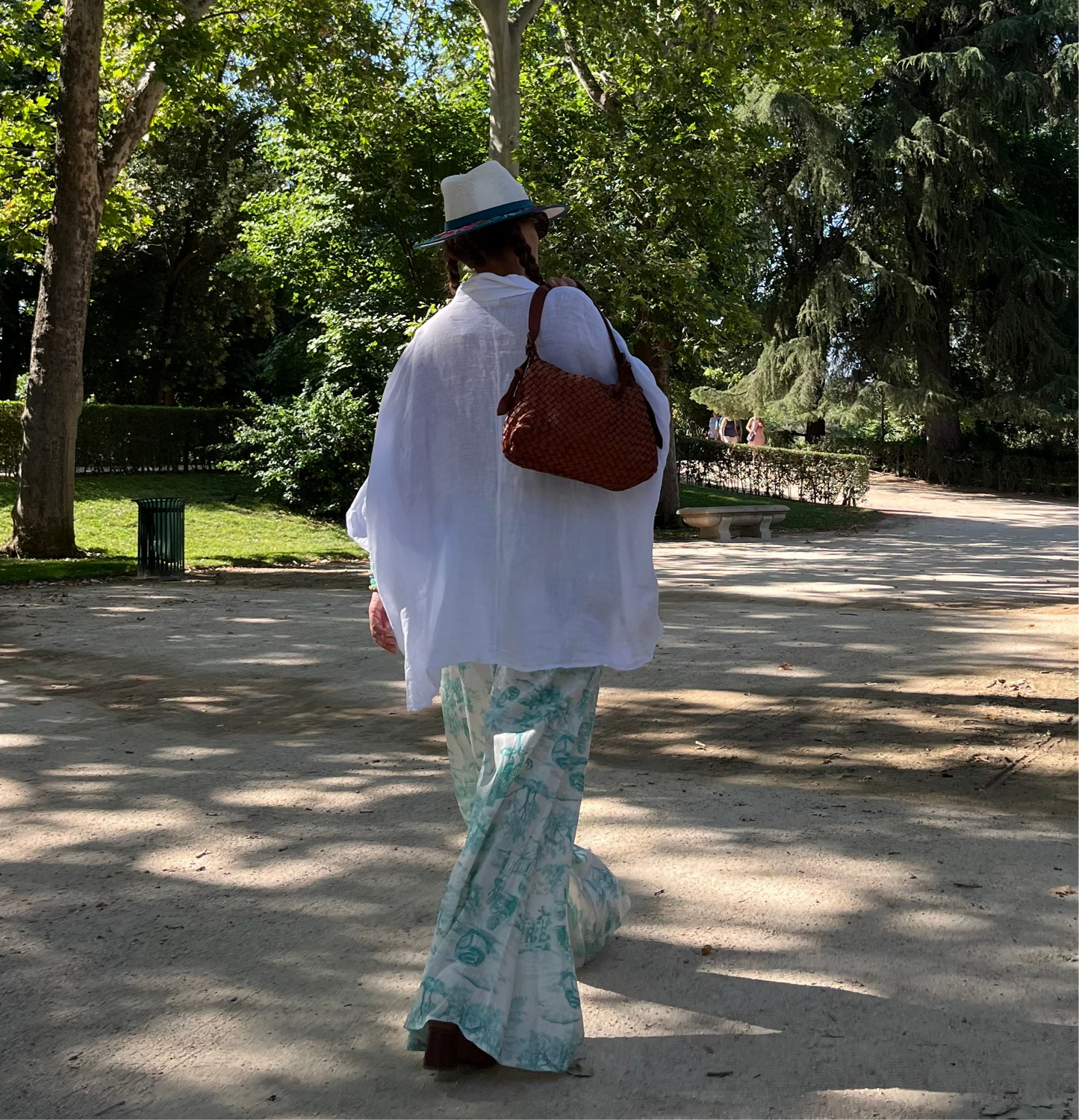 Pantalón de lino estampado Toile de Jouy