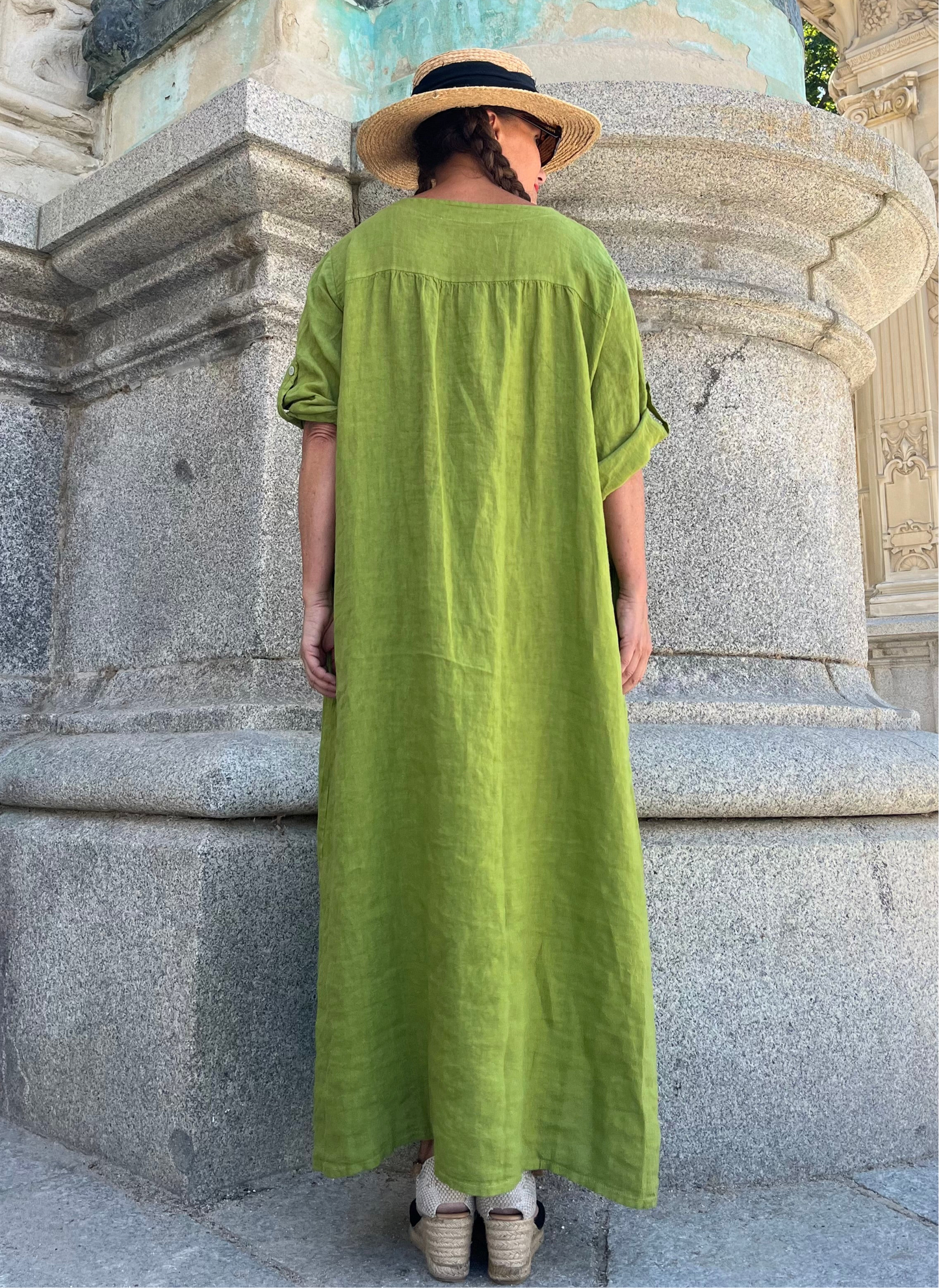 Vestido largo lino aceituna
