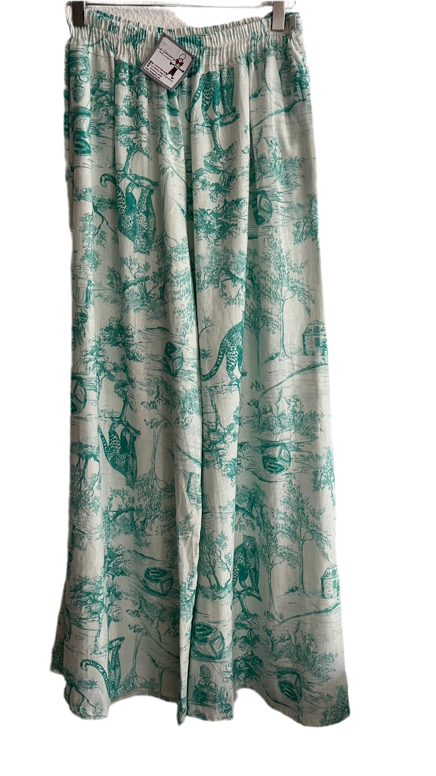 Pantalón de lino estampado Toile de Jouy