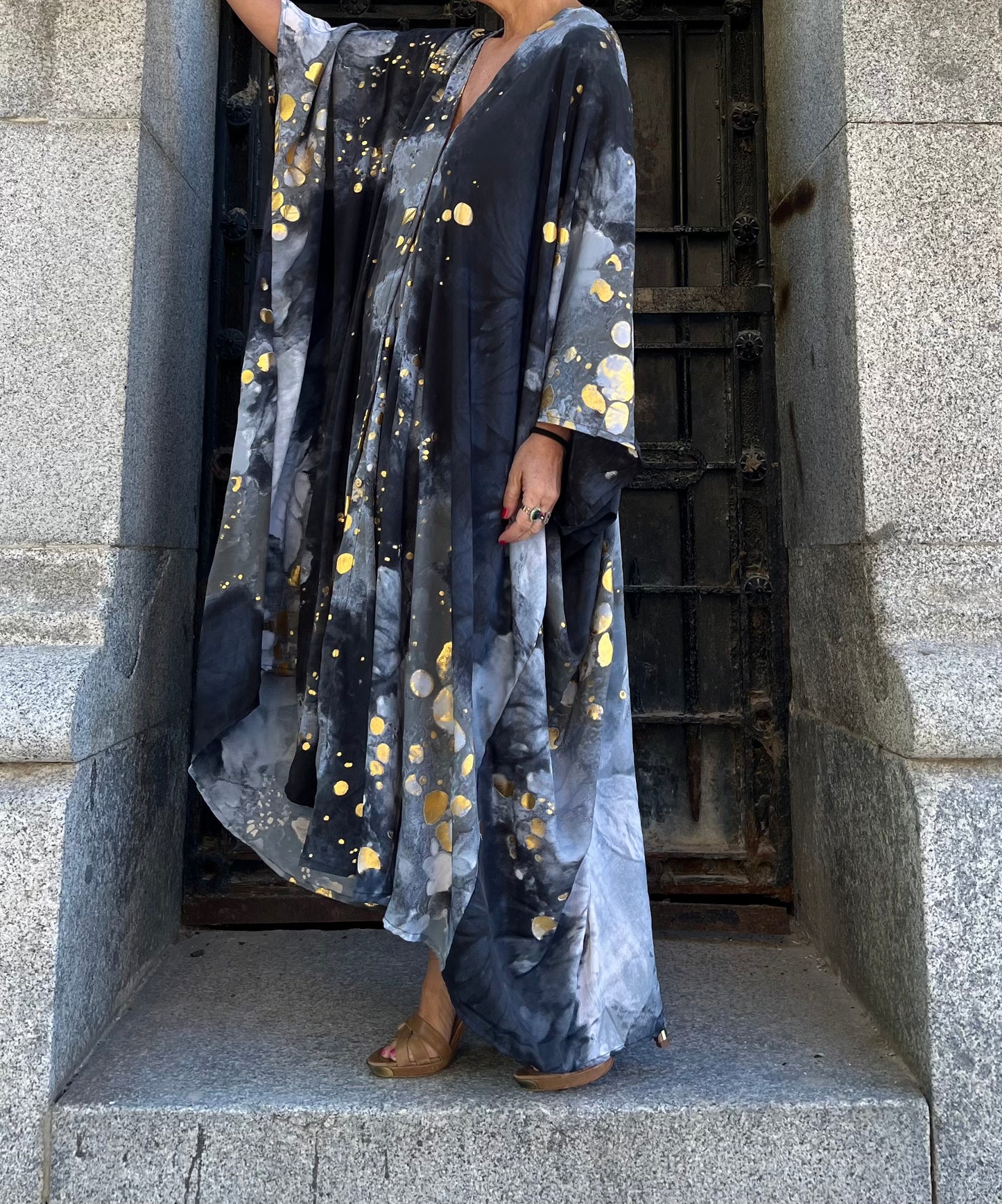 Vestido/Maxi chaqueta.Seda 70% (GRIS ORO / FUCSIA ORO/ AZUL ORO)