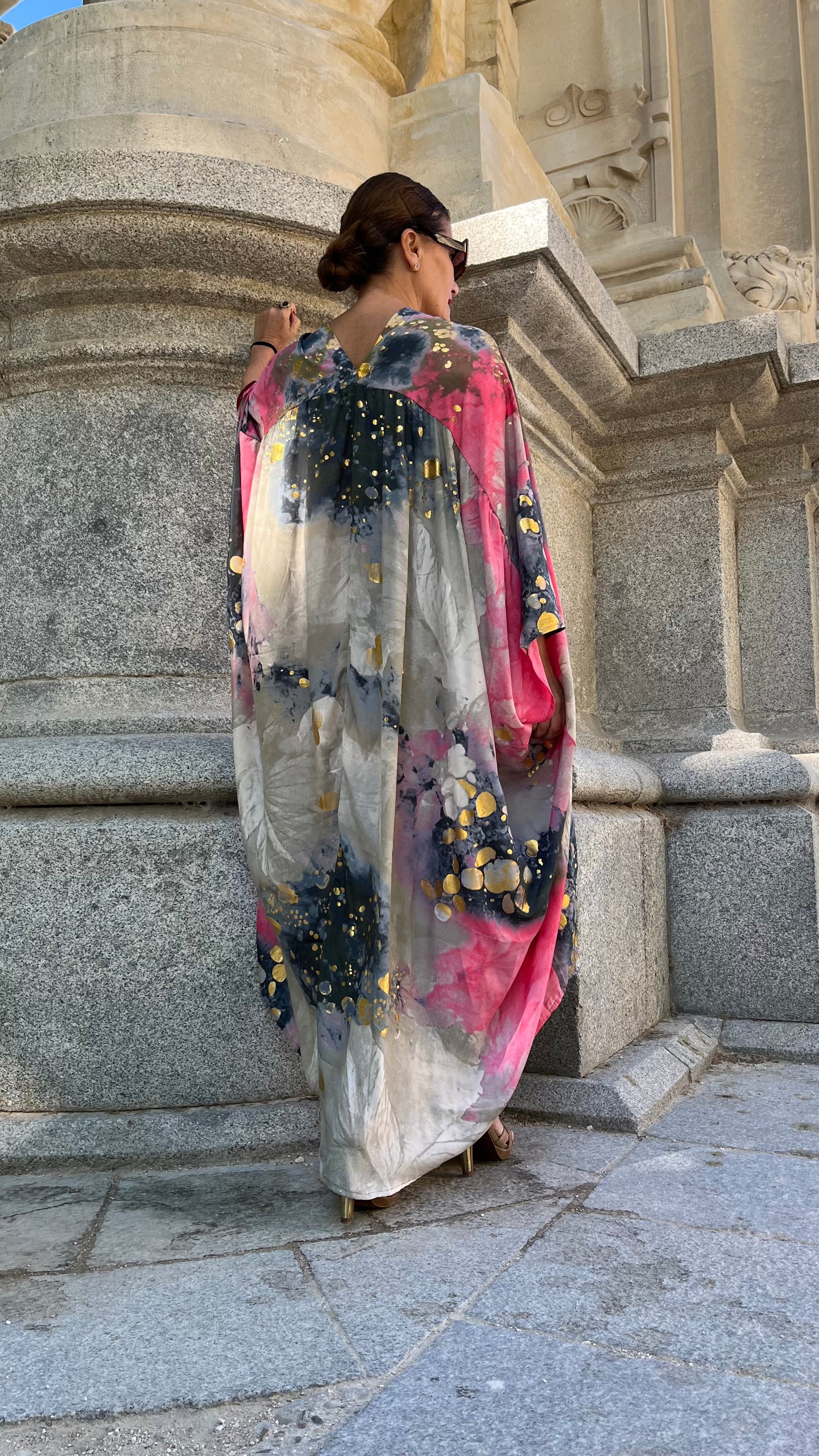 Vestido/Maxi chaqueta.Seda 70% (GRIS ORO / FUCSIA ORO/ AZUL ORO)