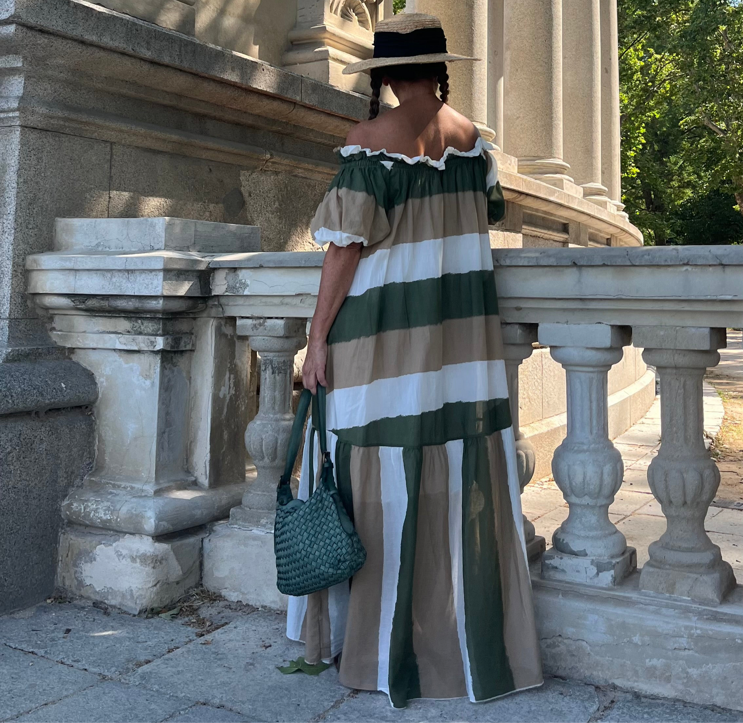 Vestido maxi de rayas en algodón