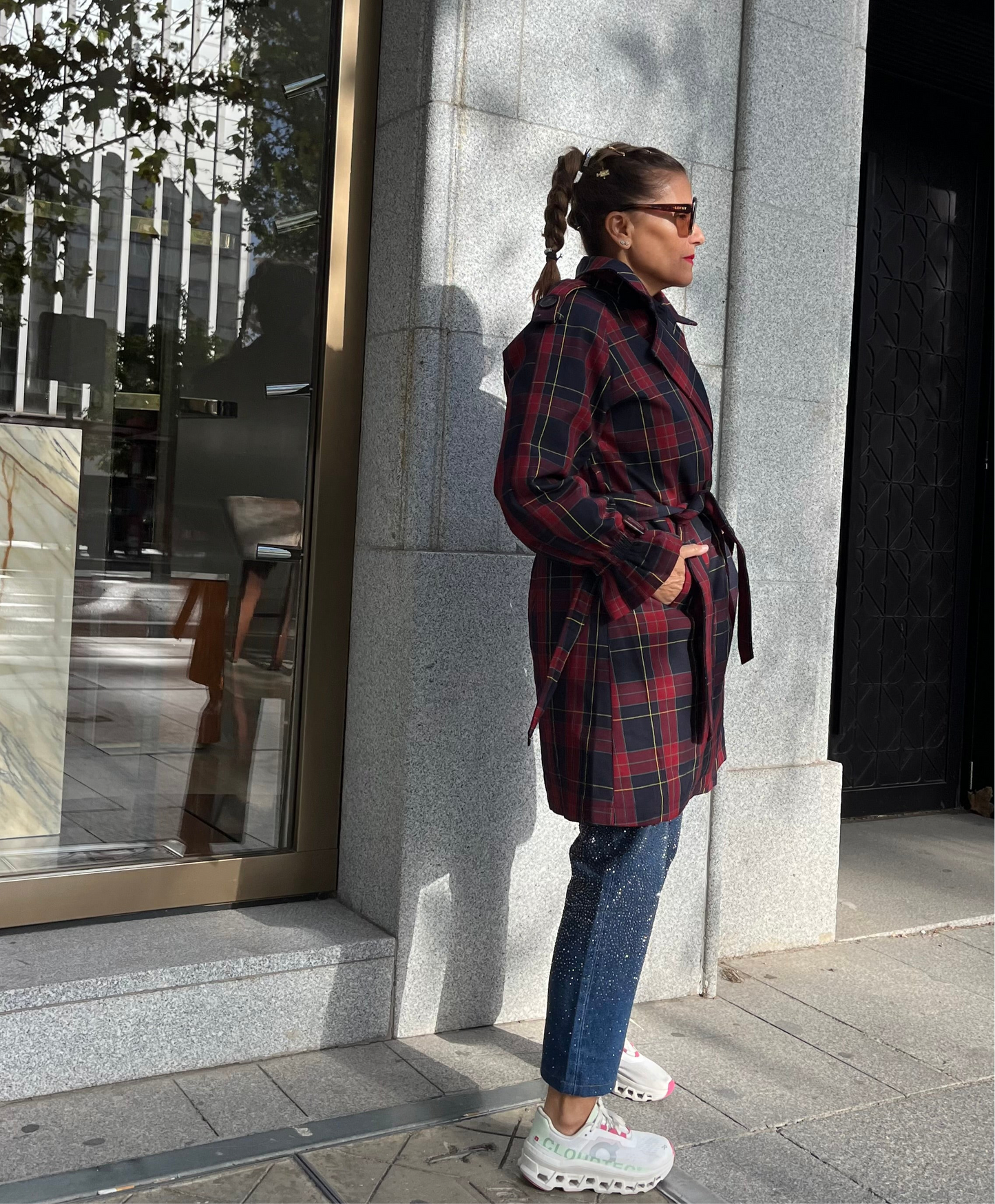 Gabardina de cuadros Tartán Burdeos Azul