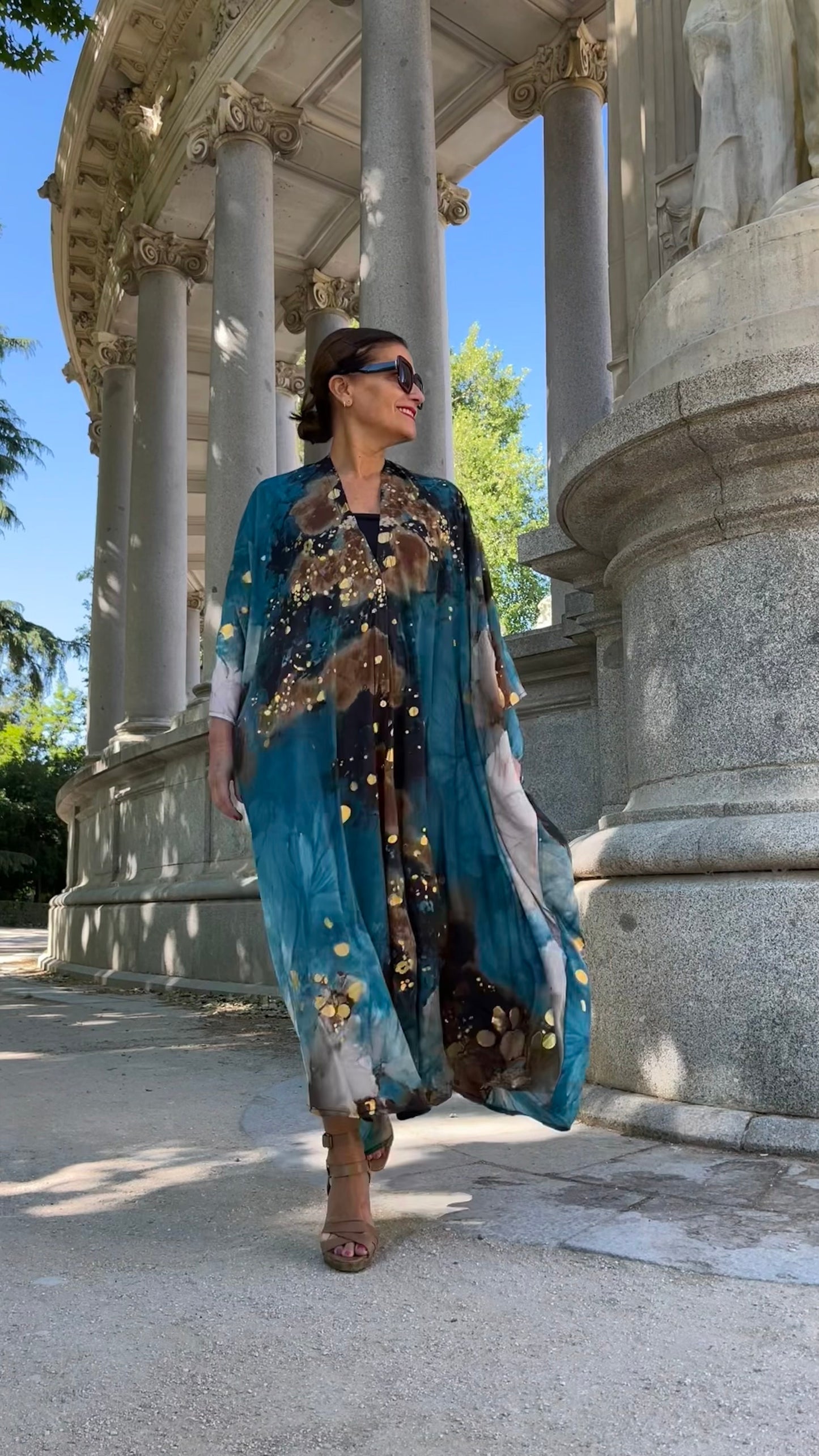 Vestido/Maxi chaqueta.Seda 70% (GRIS ORO / FUCSIA ORO/ AZUL ORO)