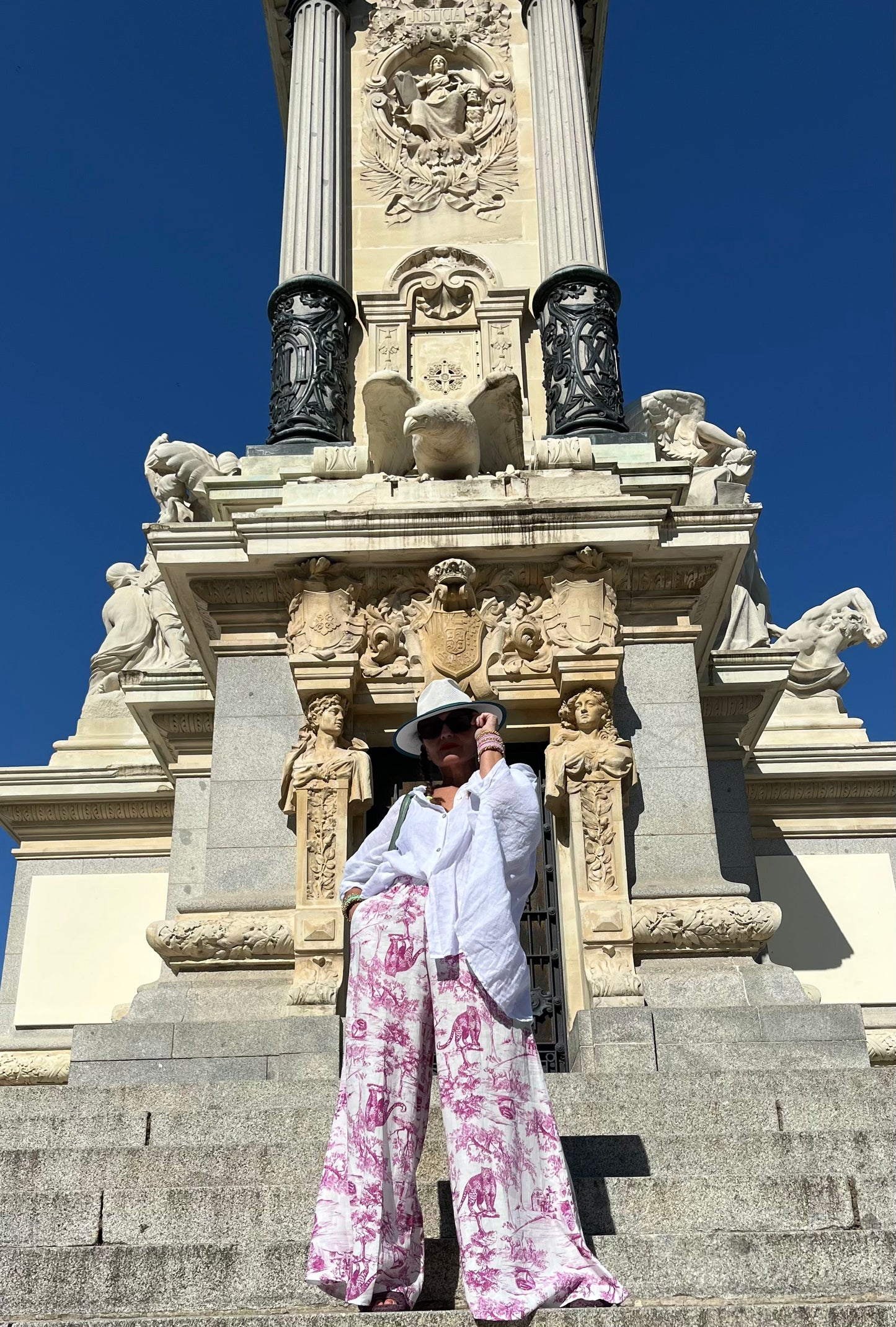 Pantalón estampado lino Toile de Jouy