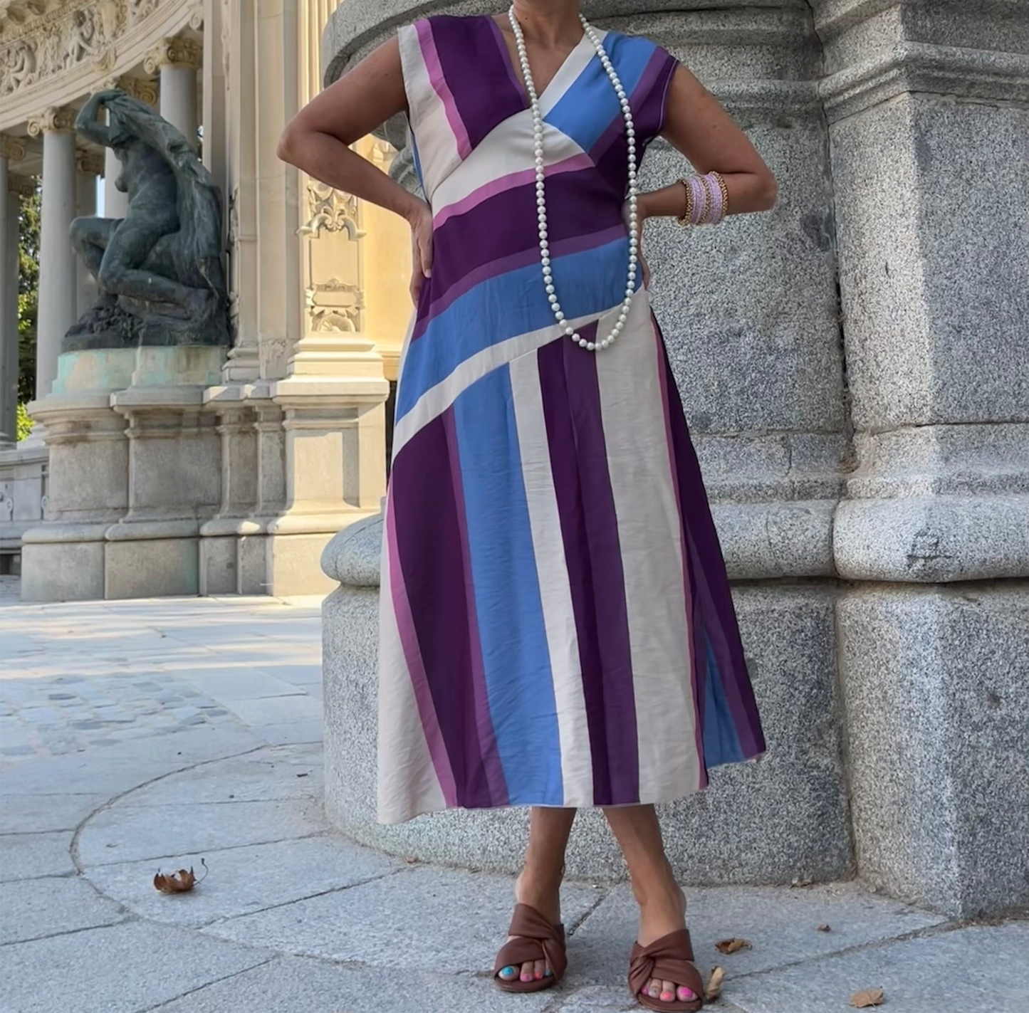 Vestido midi rayas multicolor