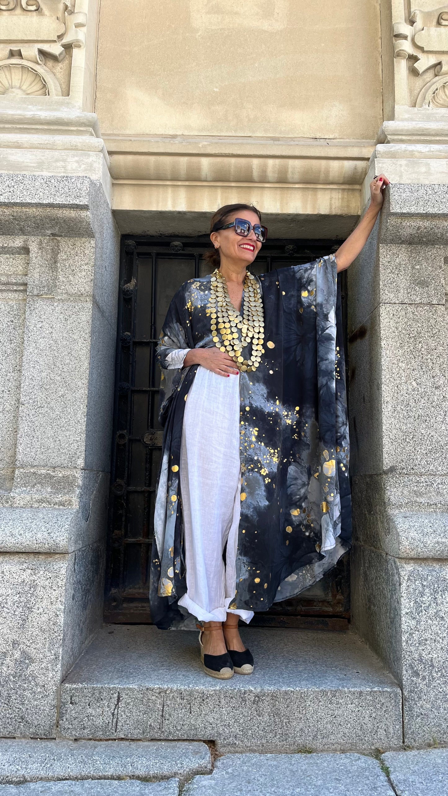 Vestido/Maxi chaqueta.Seda 70% (GRIS ORO / FUCSIA ORO/ AZUL ORO)