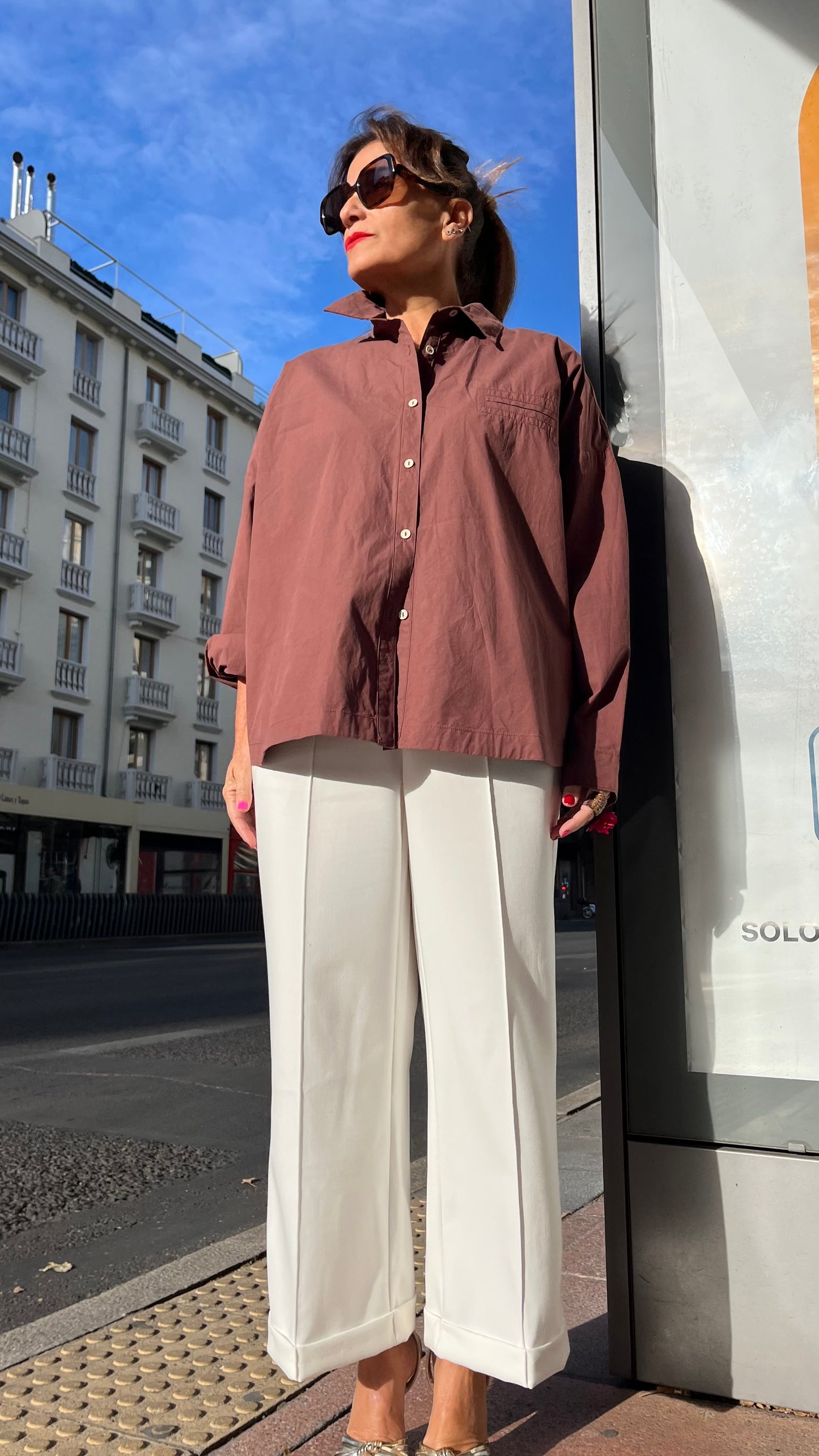 Maxi camisa Marrón / Blanca