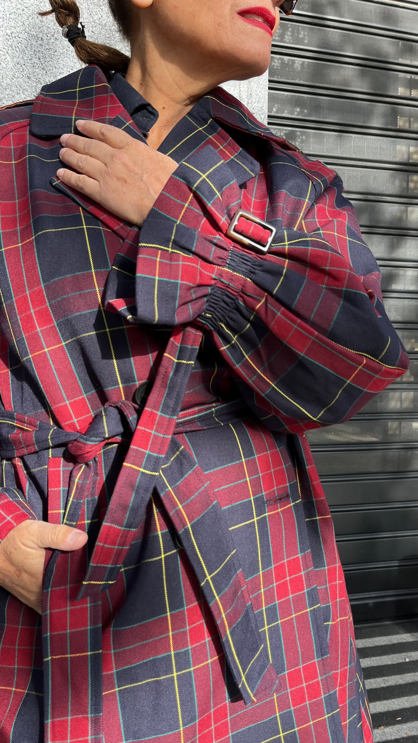 Gabardina de cuadros Tartán Burdeos Azul