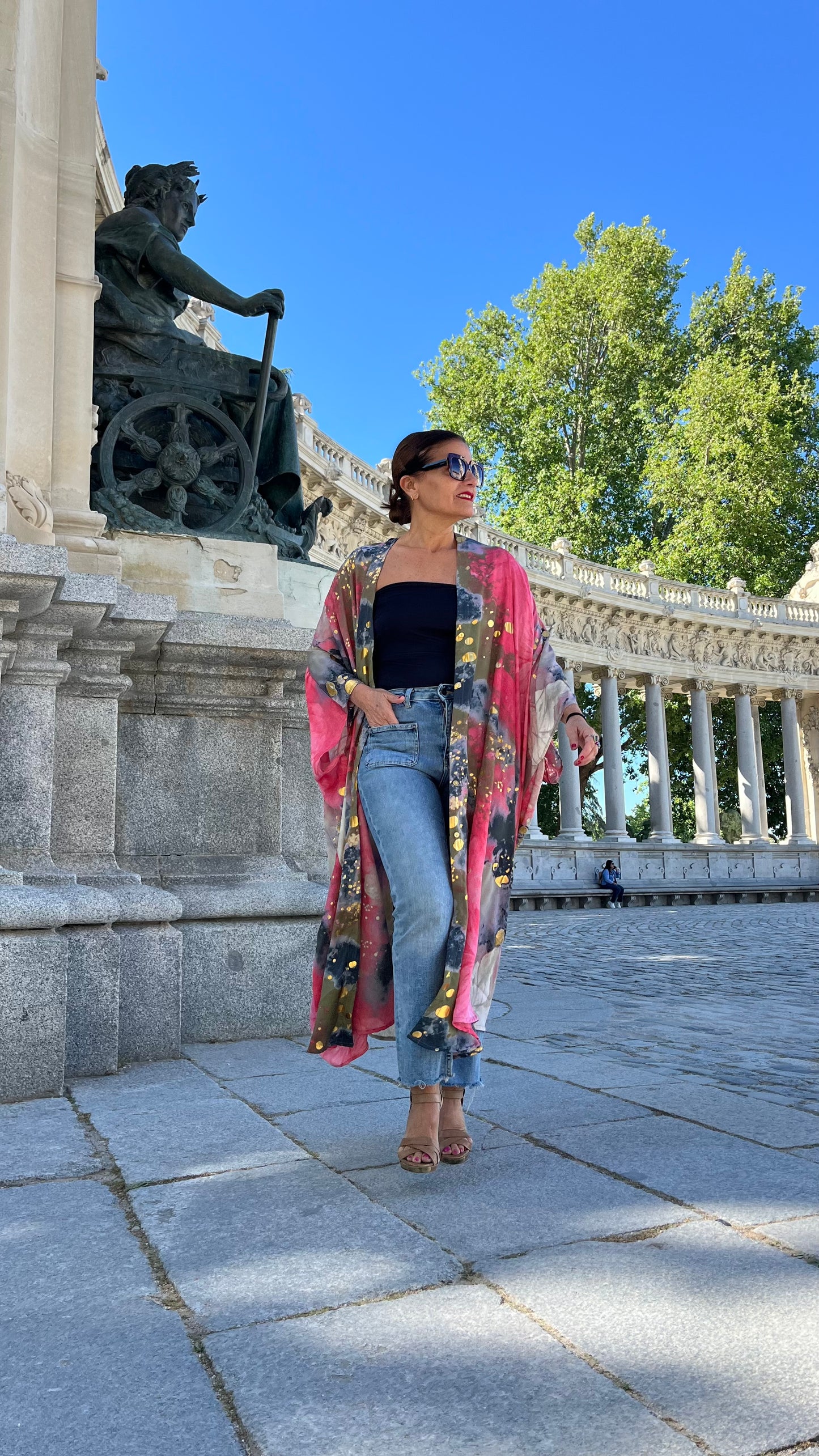 Vestido/Maxi chaqueta.Seda 70% (GRIS ORO / FUCSIA ORO/ AZUL ORO)