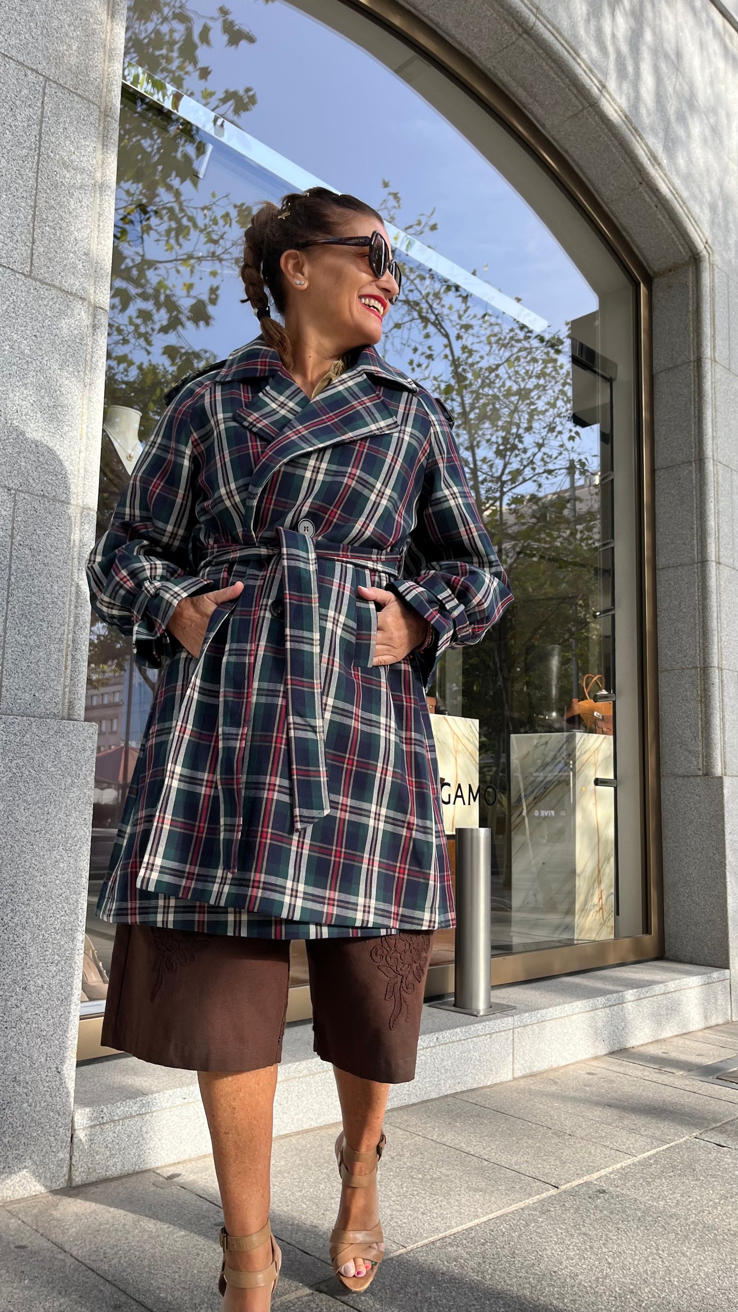Gabardina estampado Tartán Verde azul