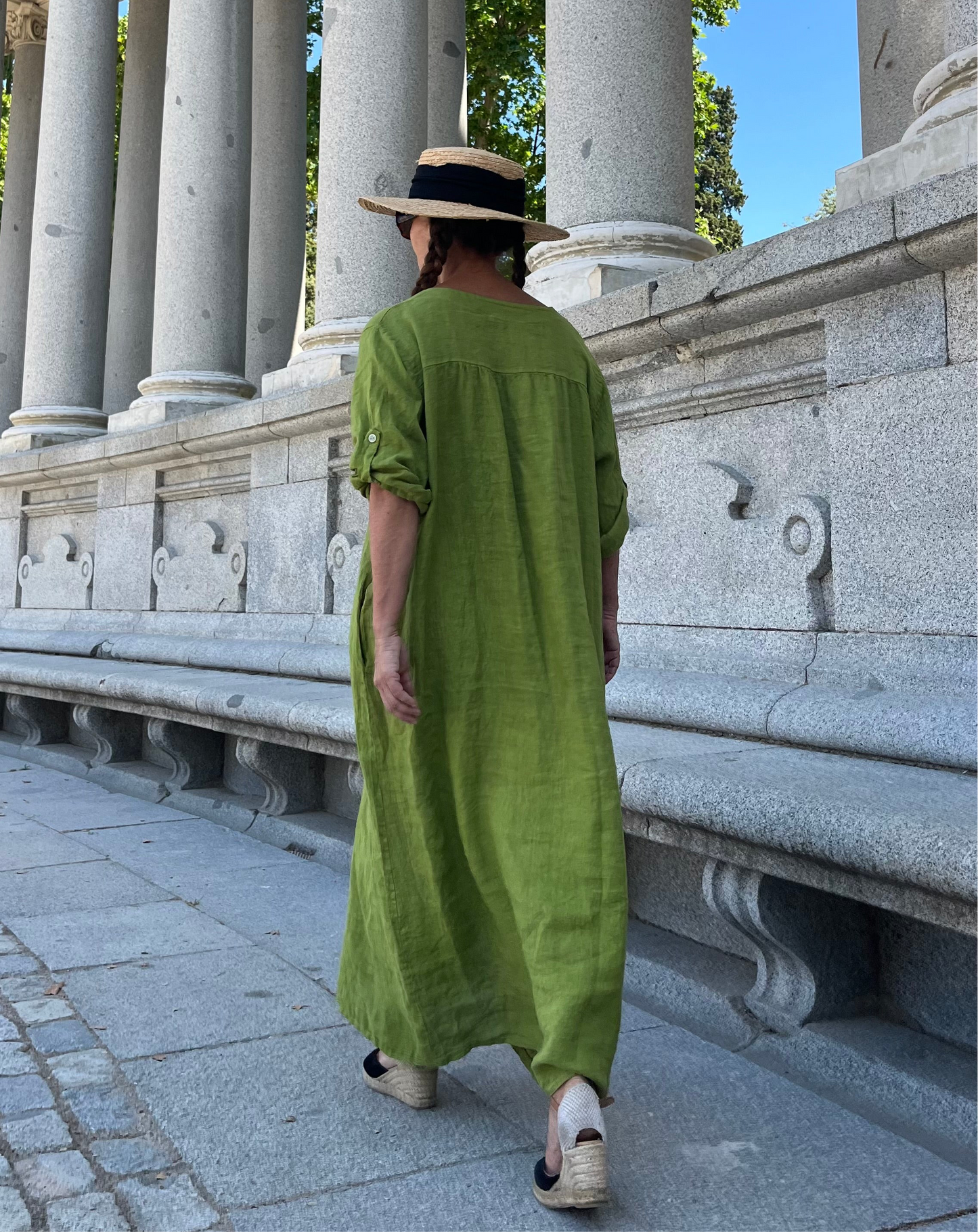 Vestido largo lino aceituna