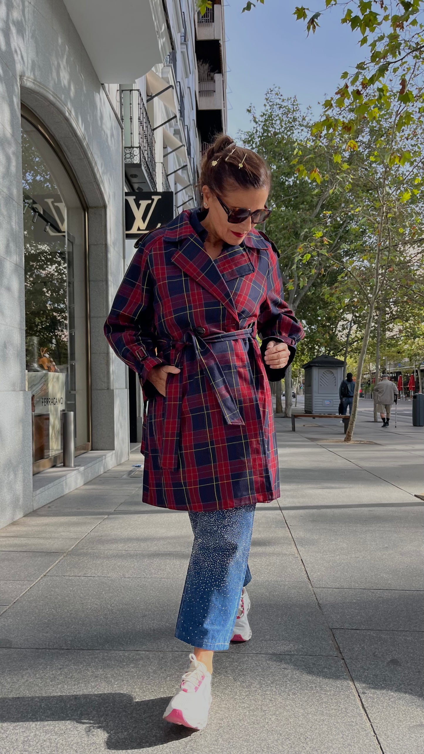 Gabardina de cuadros Tartán Burdeos Azul