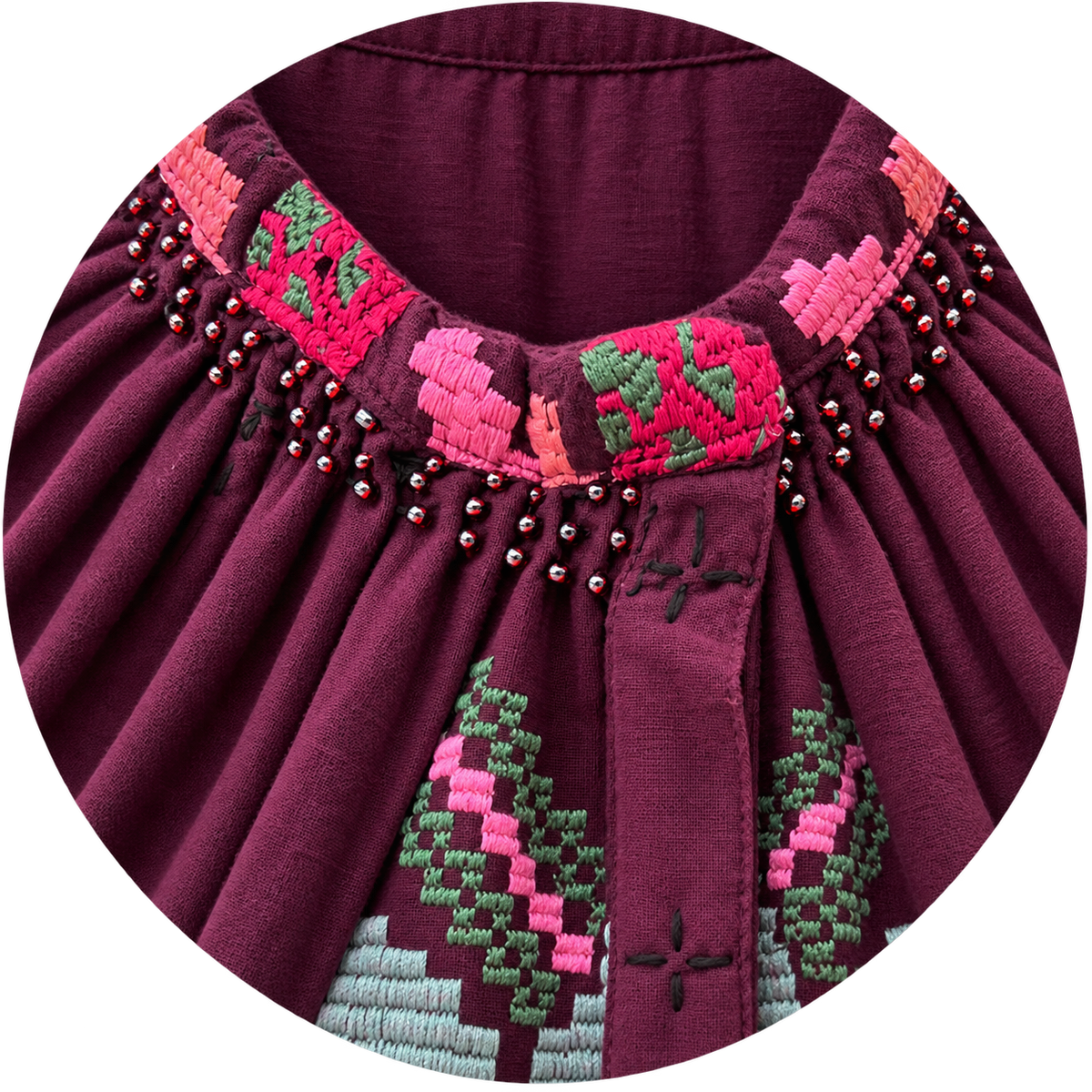 Chaqueta de algodón burdeos bordada a mano