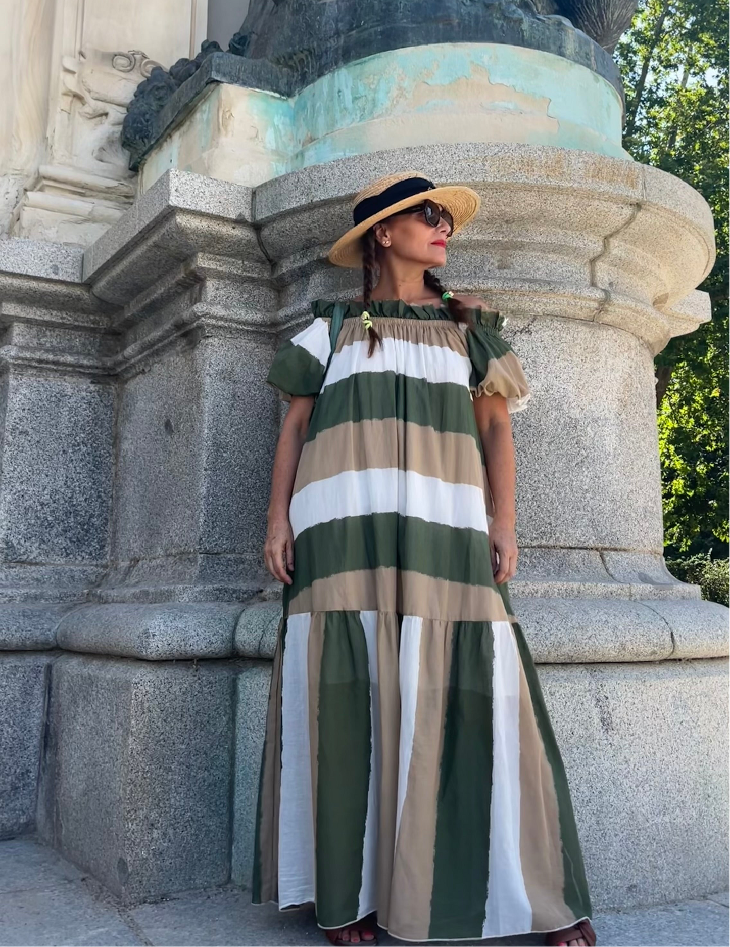 Vestido maxi de rayas en algodón