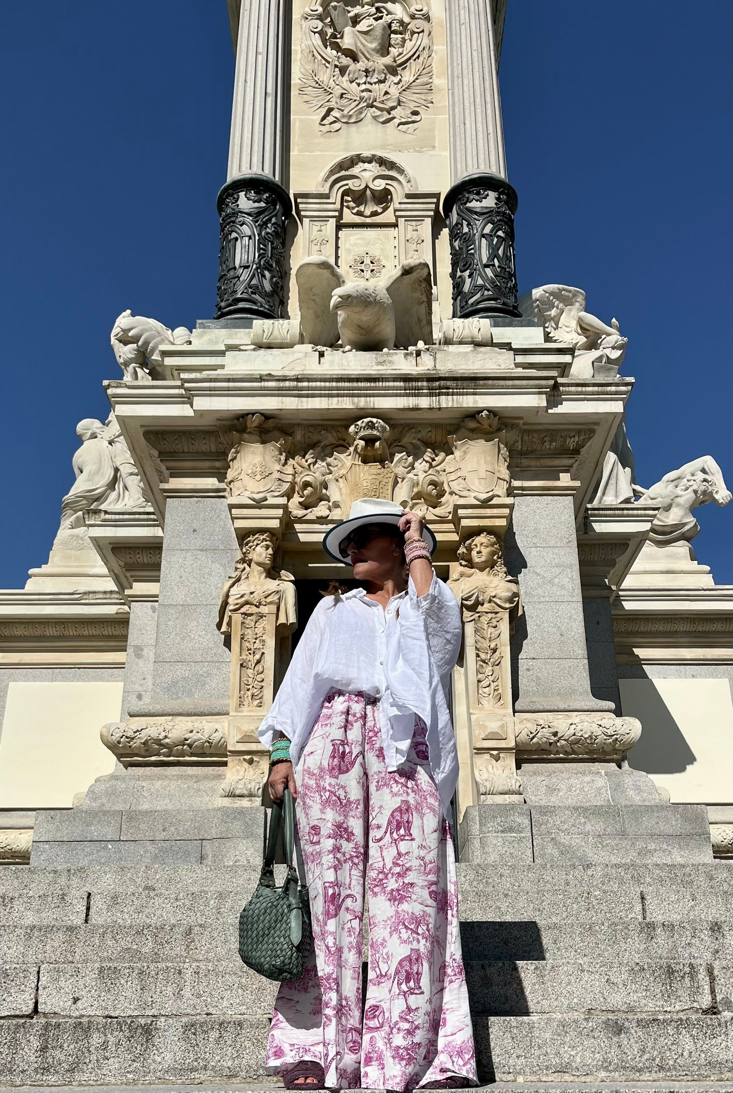 Pantalón estampado lino Toile de Jouy