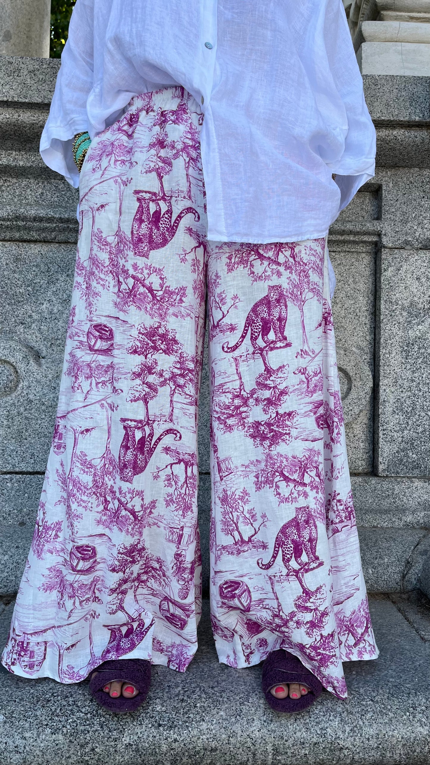 Pantalón estampado lino Toile de Jouy
