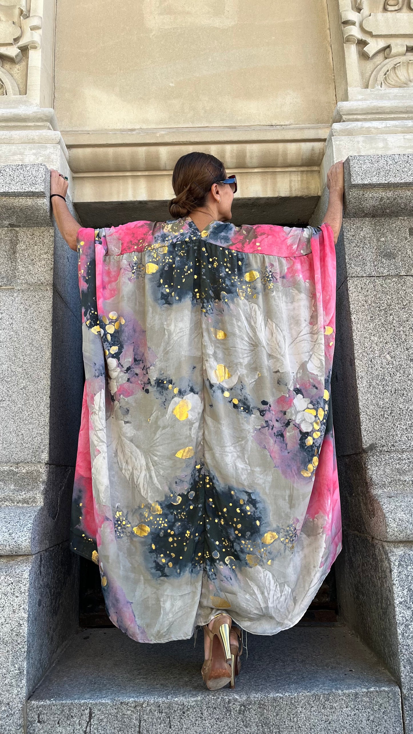 Vestido/Maxi chaqueta.Seda 70% (GRIS ORO / FUCSIA ORO/ AZUL ORO)