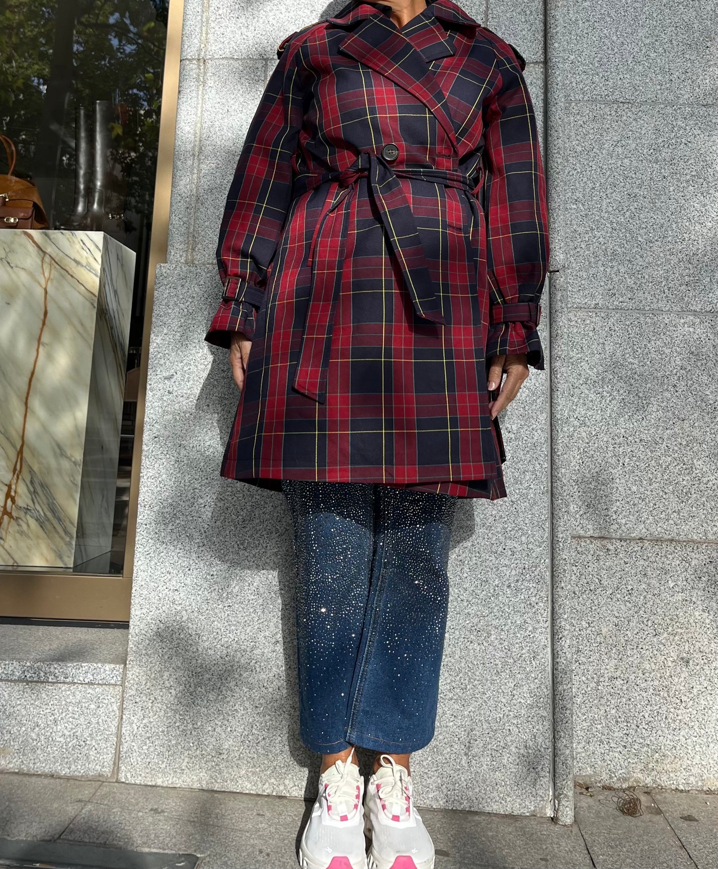 Gabardina de cuadros Tartán Burdeos Azul