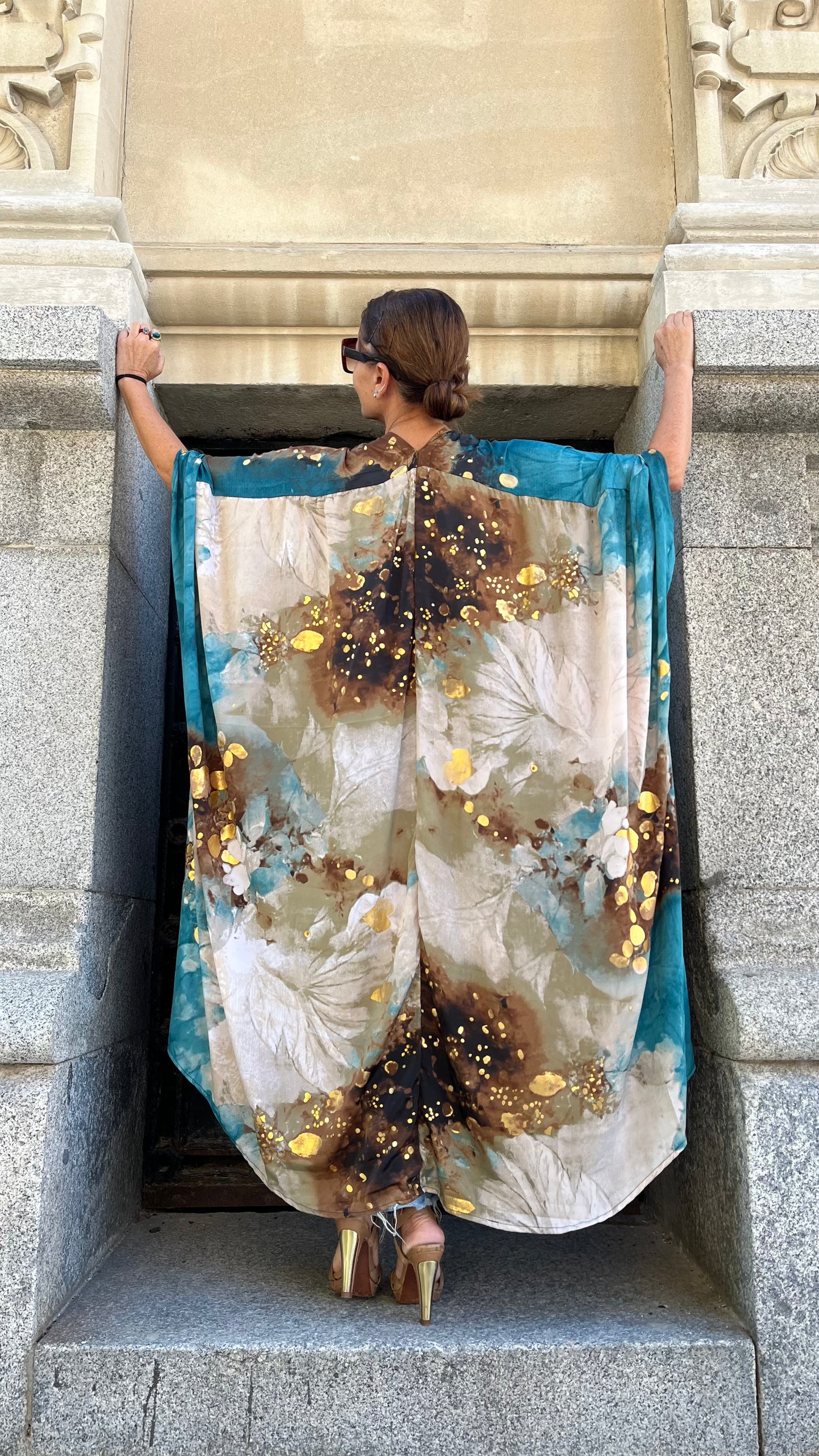 Vestido/Maxi chaqueta.Seda 70% (GRIS ORO / FUCSIA ORO/ AZUL ORO)