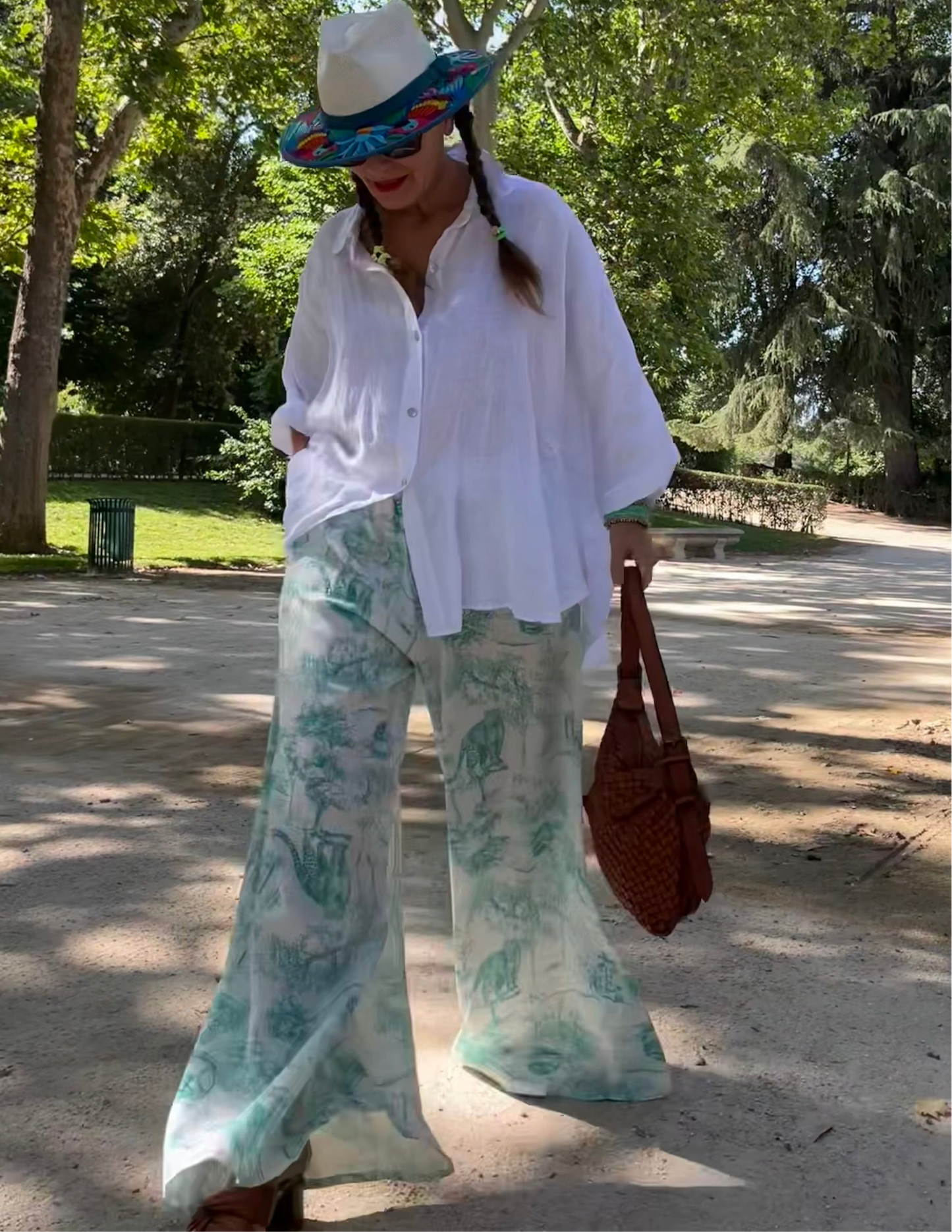 Pantalón de lino estampado Toile de Jouy