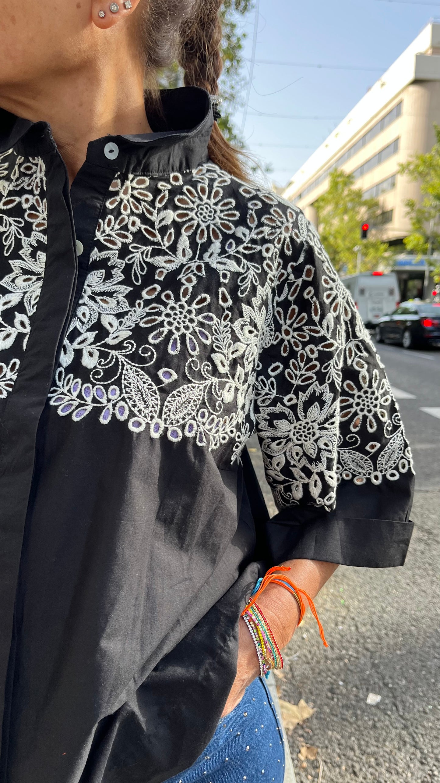 Camisa algodón bordada
