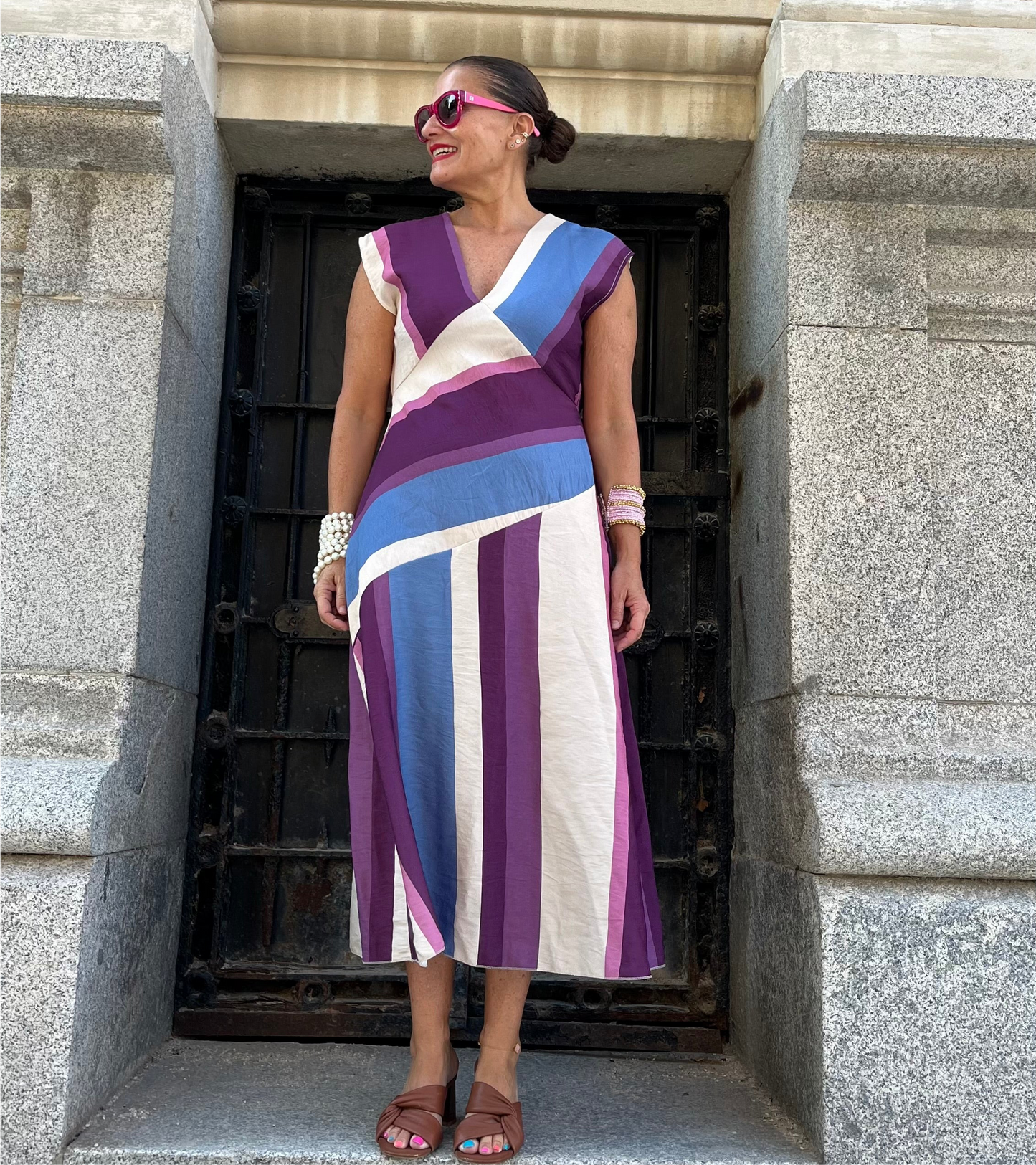 Vestido midi rayas multicolor