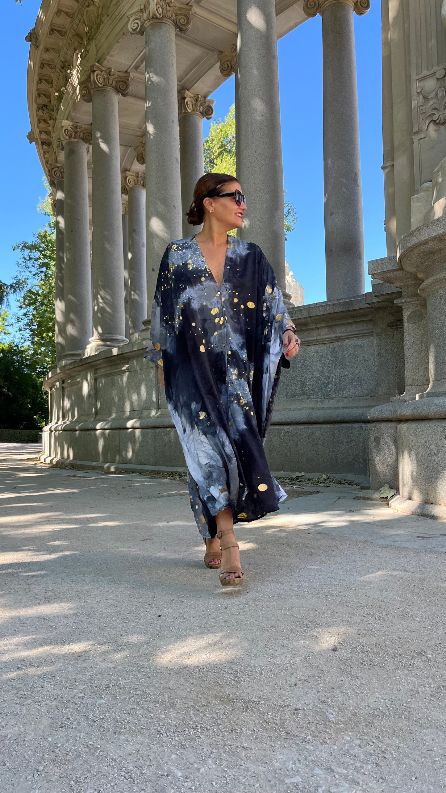 Vestido/Maxi chaqueta.Seda 70% (GRIS ORO / FUCSIA ORO/ AZUL ORO)