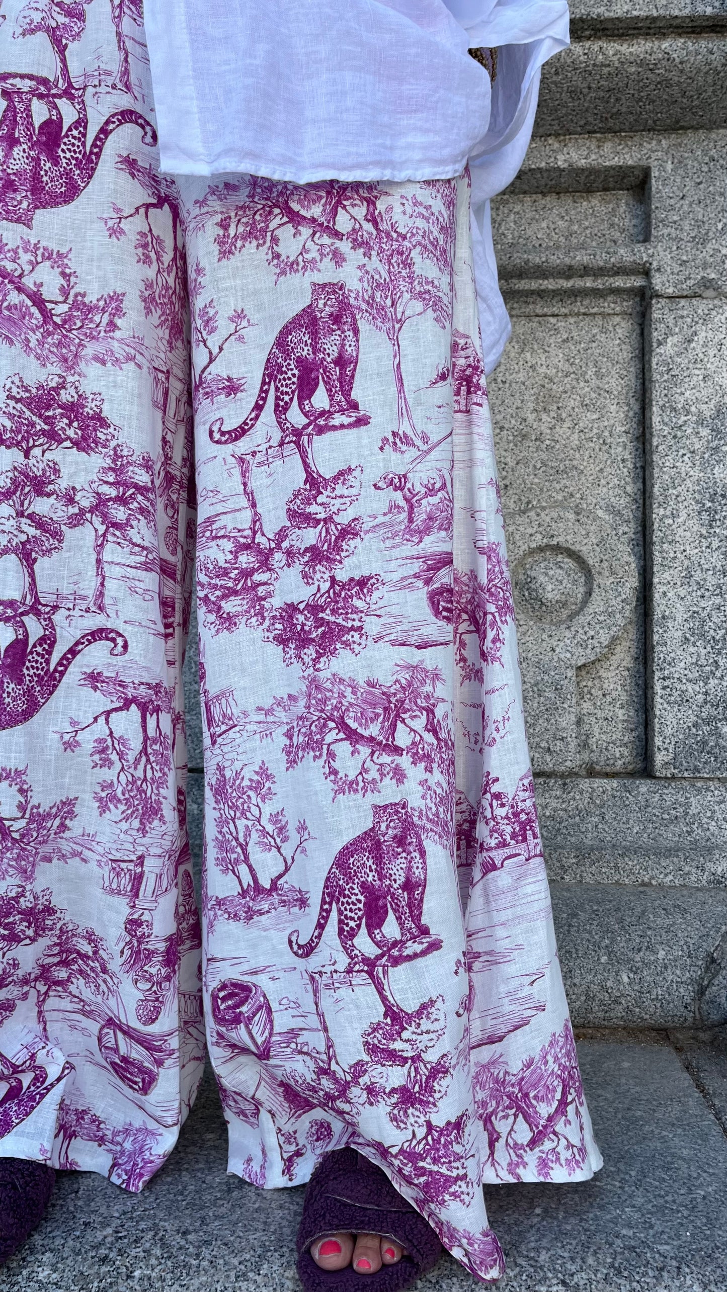 Pantalón estampado lino Toile de Jouy