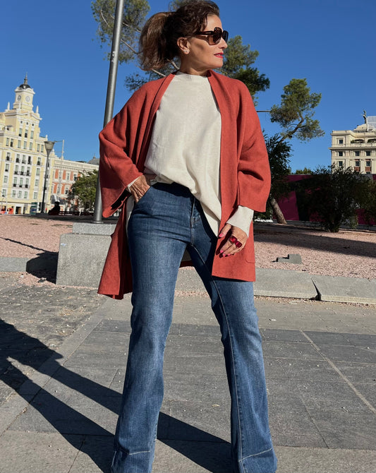 Chaqueta de punto con bolsillos – Teja