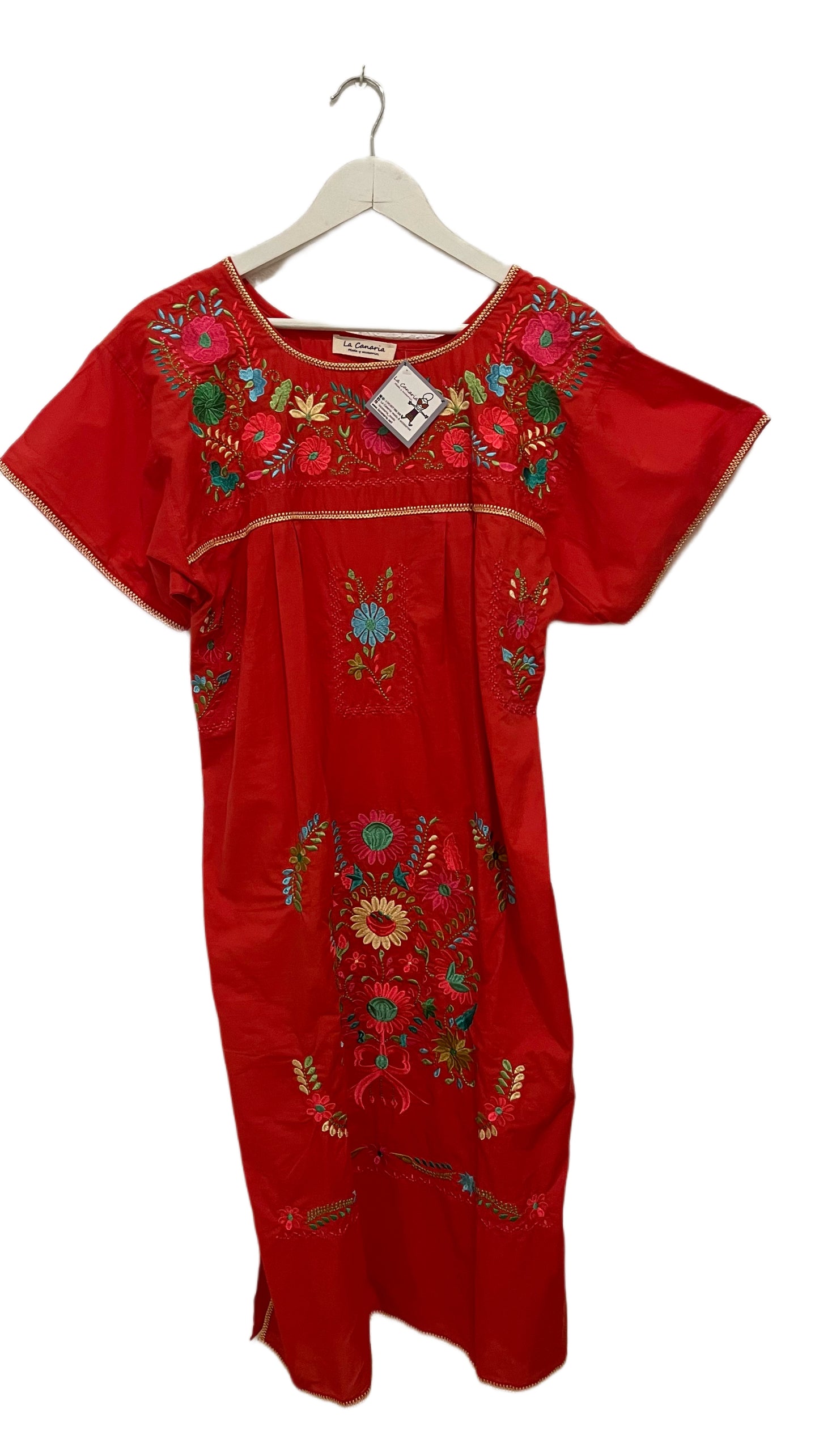 Vestido bordado verde manzana / rojo