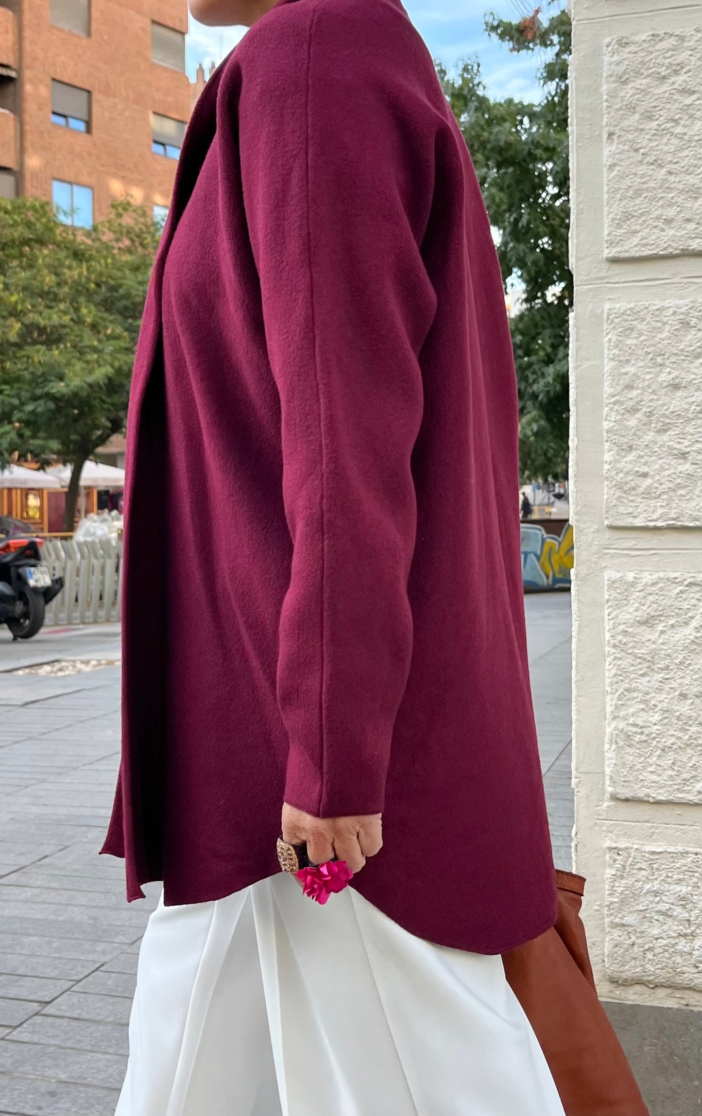 Chaqueta de punto cruda / burdeos.