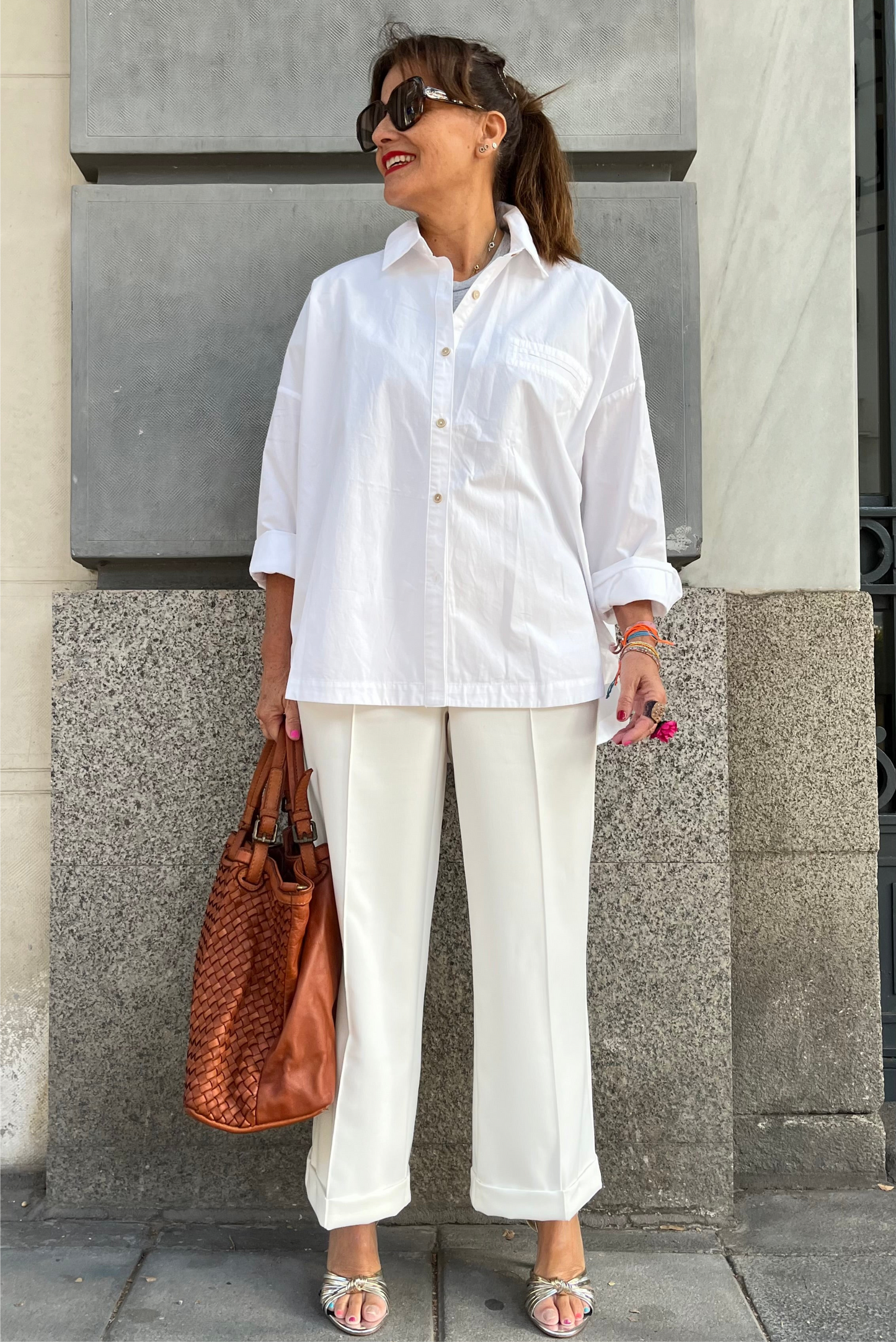 Maxi camisa Marrón / Blanca