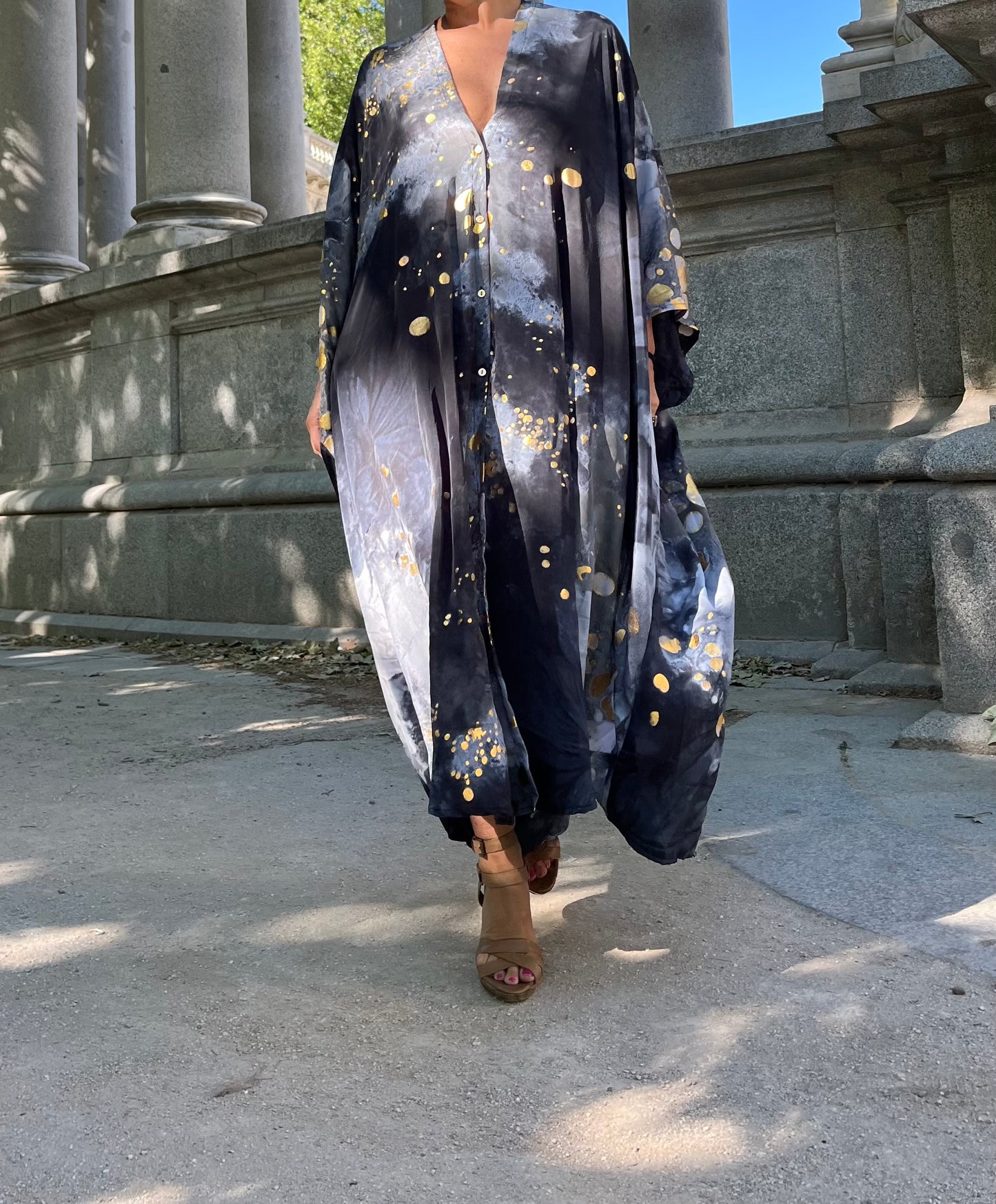 Vestido/Maxi chaqueta.Seda 70% (GRIS ORO / FUCSIA ORO/ AZUL ORO)
