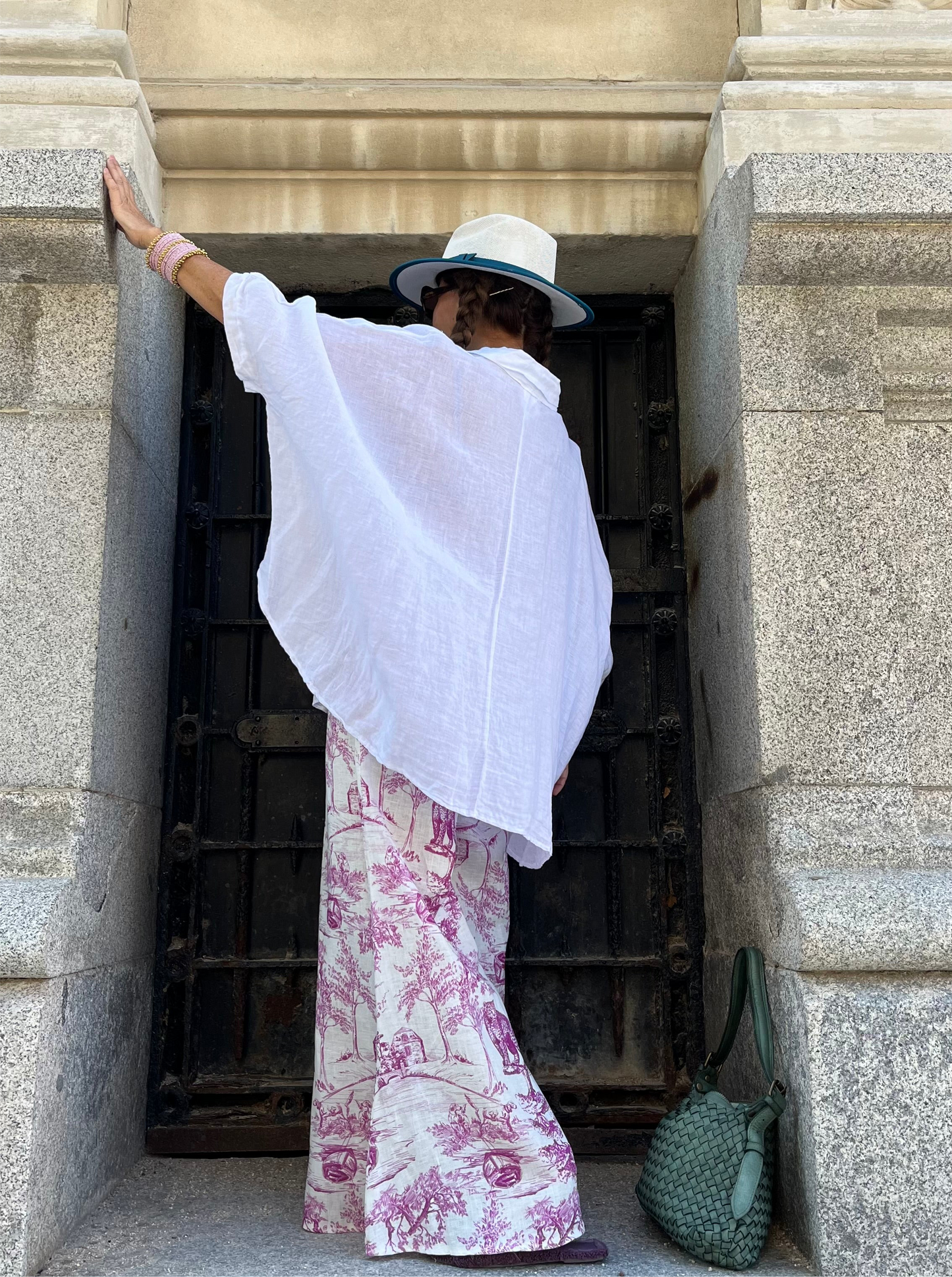 Pantalón estampado lino Toile de Jouy