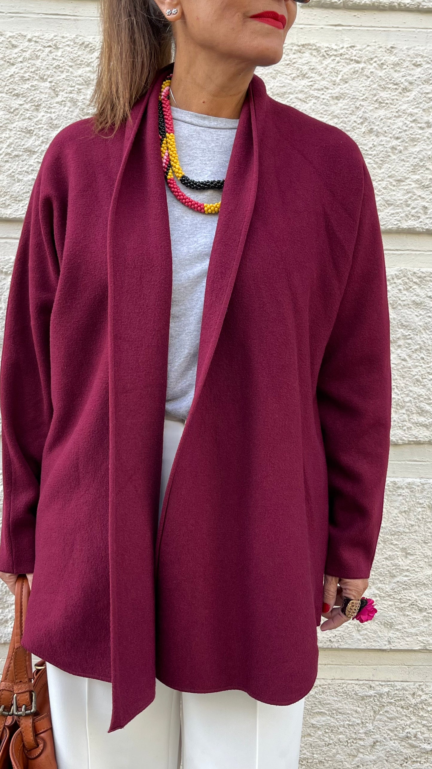 Chaqueta de punto cruda / burdeos.