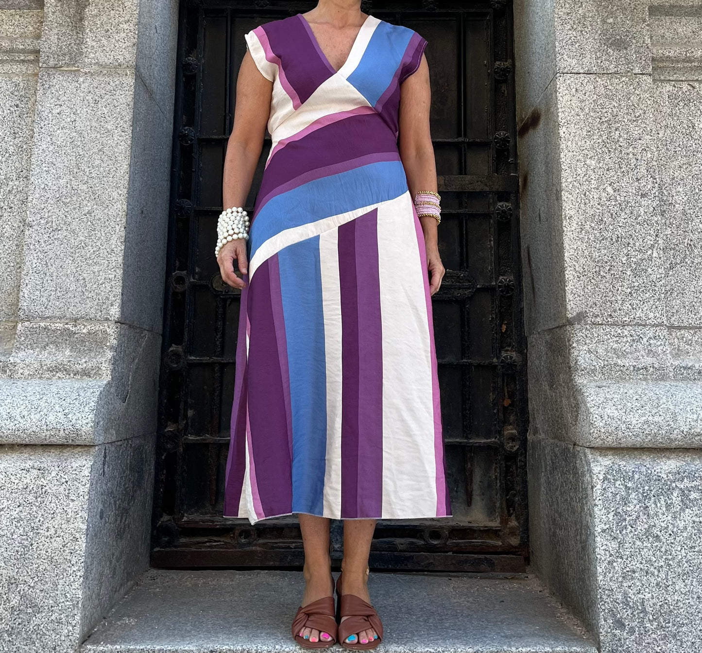 Vestido midi rayas multicolor